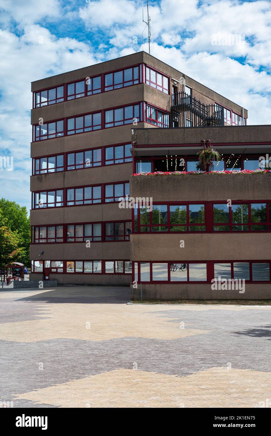 Sambreville, Wallon Region, Belgium, 07 30 2022 - Contemporary apartment block at the village square Stock Photo