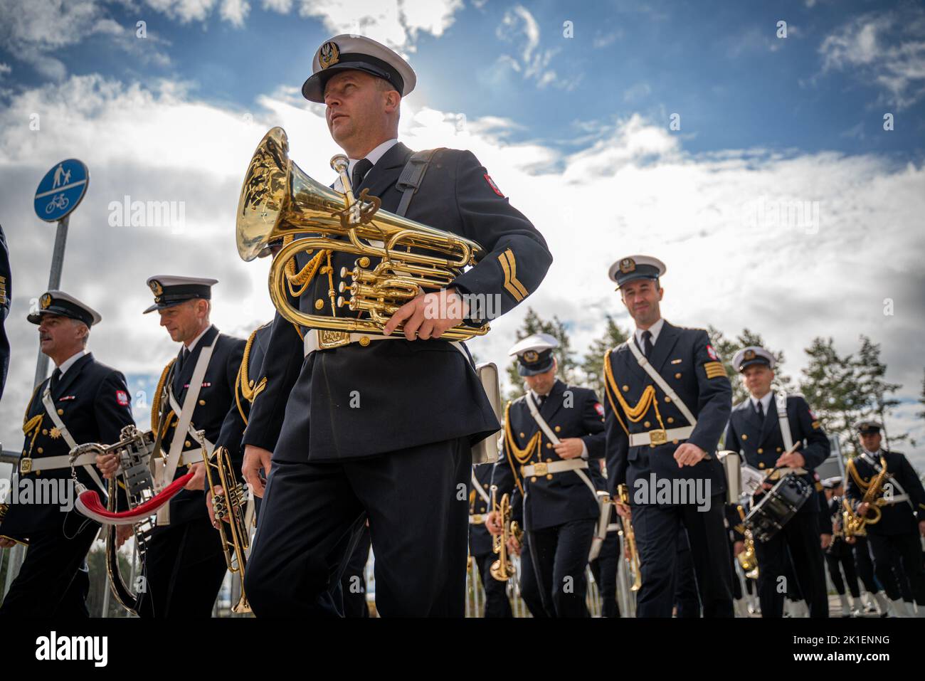 Brass band of the Polish Army performs during the ceremonial opening of