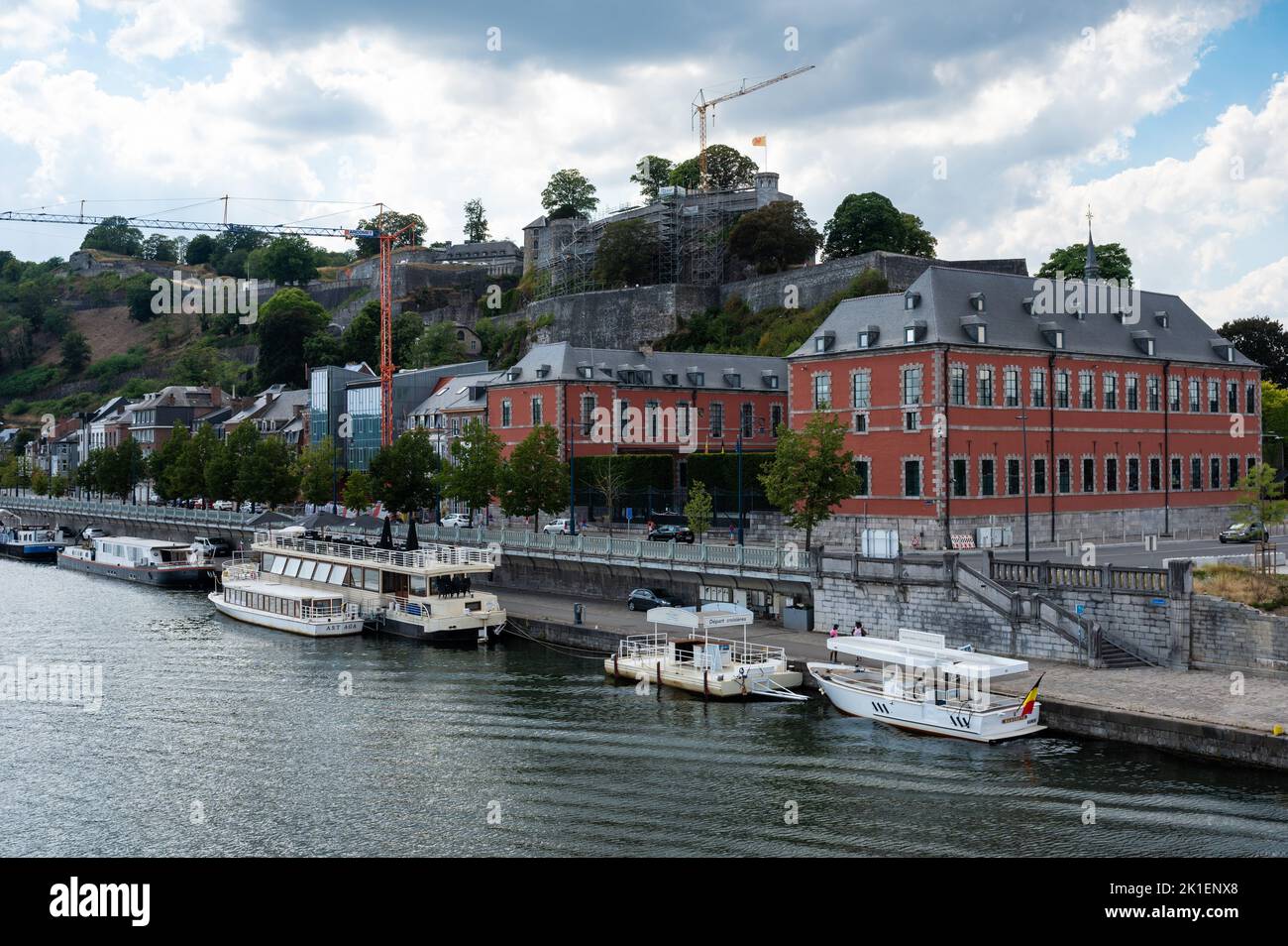 Namur, Wallon Region, Belgium, 07 28 2022 - View over the harbor and city buildings Stock Photo