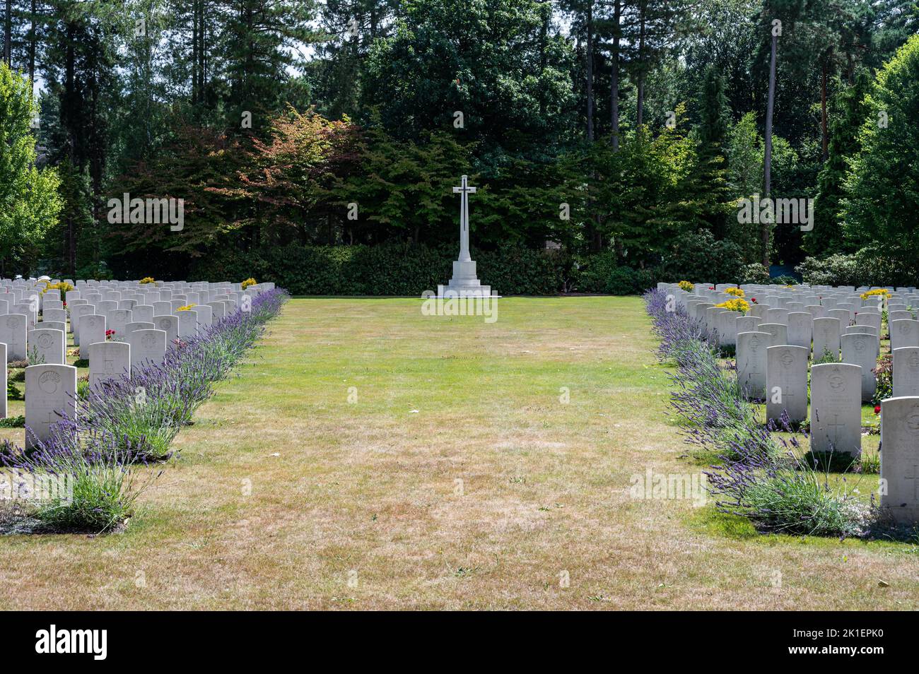 Heverlee, Flemish Brabant, Belgium - 08 21 2022 - Graveyards and green surroundings at the war cemetery Stock Photo