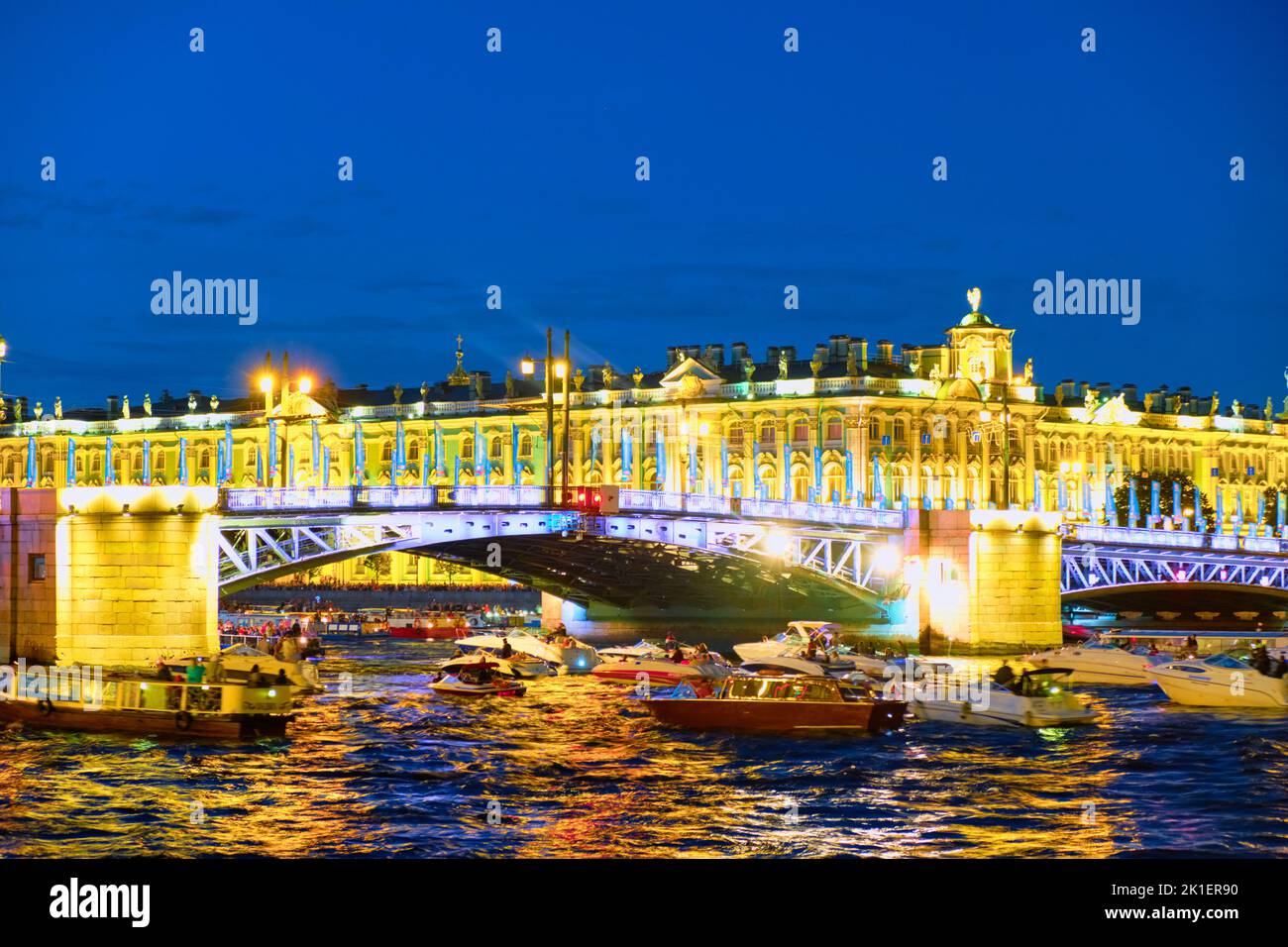 Saint-Petersburg, Russia - Jun 09, 2021: The dilution of the Palace Bridge during the white nights Stock Photo