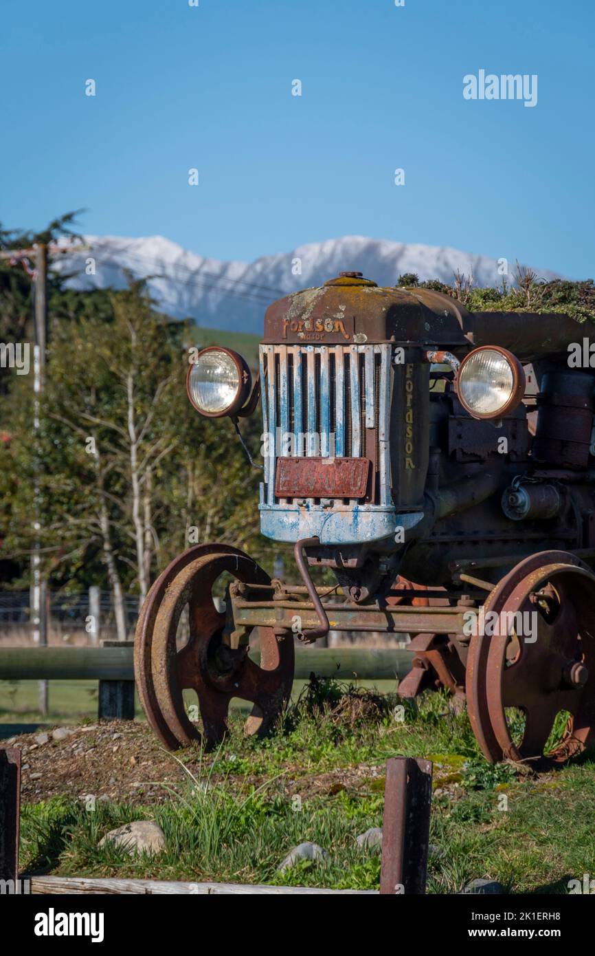 Vintage tractor, Apiti, Manawatu, North Island, New Zealand Stock Photo
