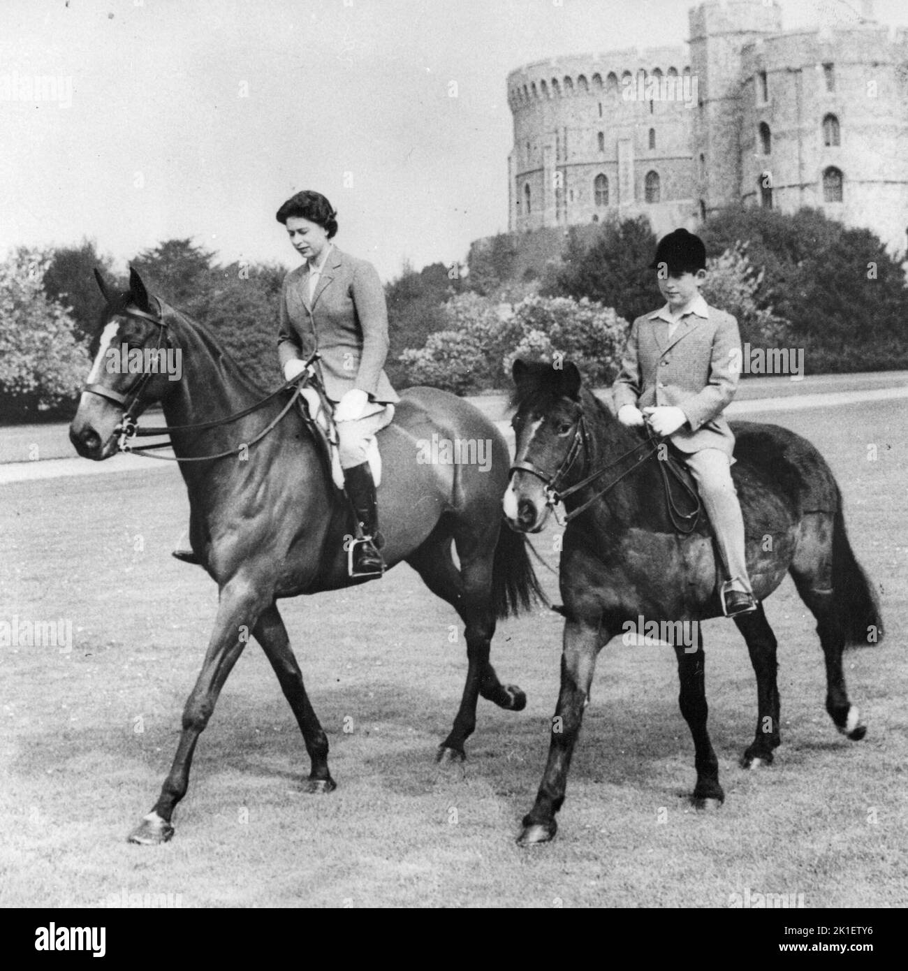 File photo dated 18/05/61 of Queen Elizabeth II and the Prince of Wales, out riding at Windsor Castle. Issue date: Sunday September 18, 2022.. Photo credit should read: PA Wire Stock Photo