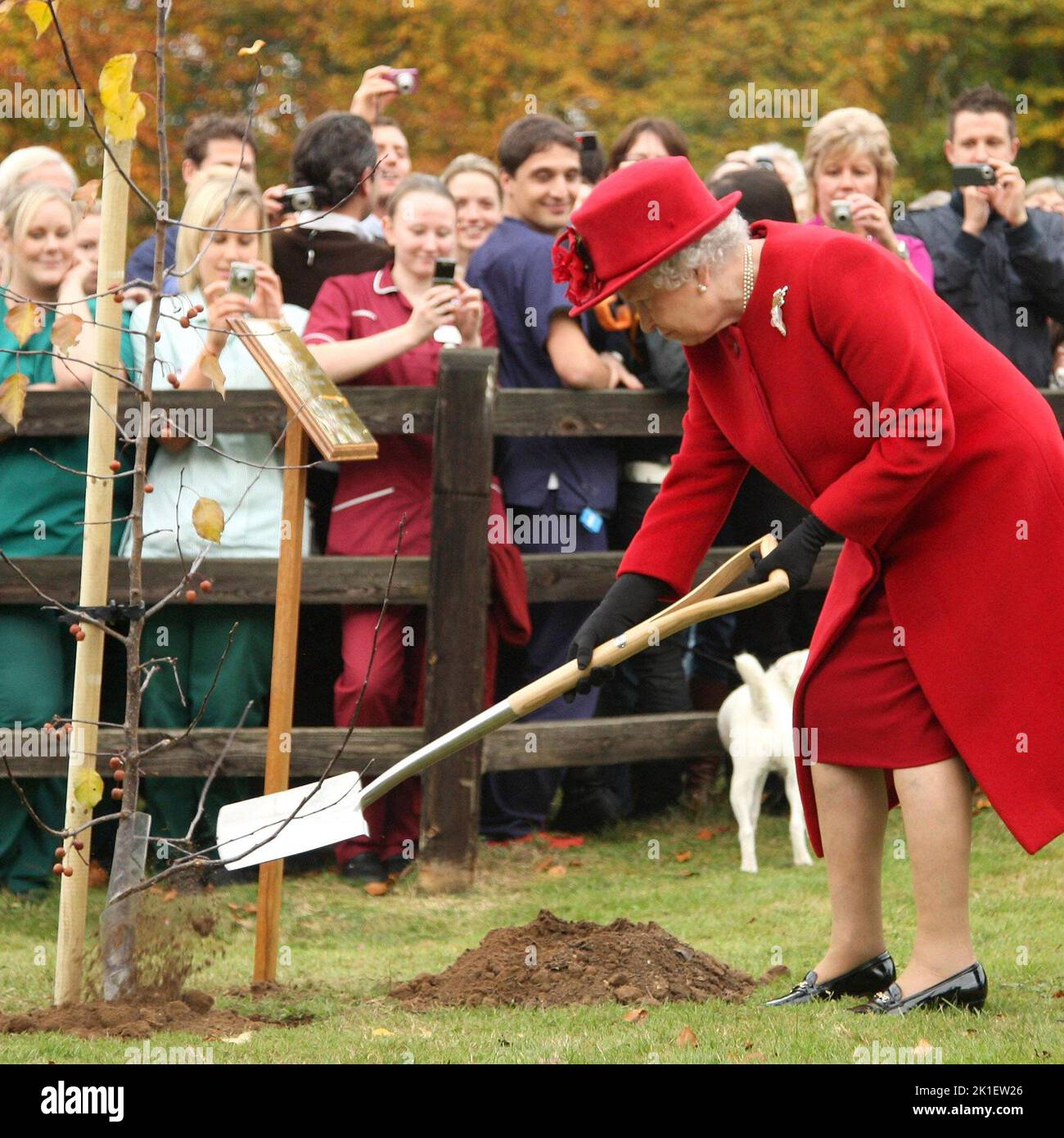 File photo date 29/10/09 of Queen Elizabeth II planting a tree at Newmarket Animal Health Trust, during a royal visit which marked her 50th year as the charity's patron. Issue date: Sunday September 18, 2022.. Photo credit should read: Chris Jackson/PA Wire Stock Photo