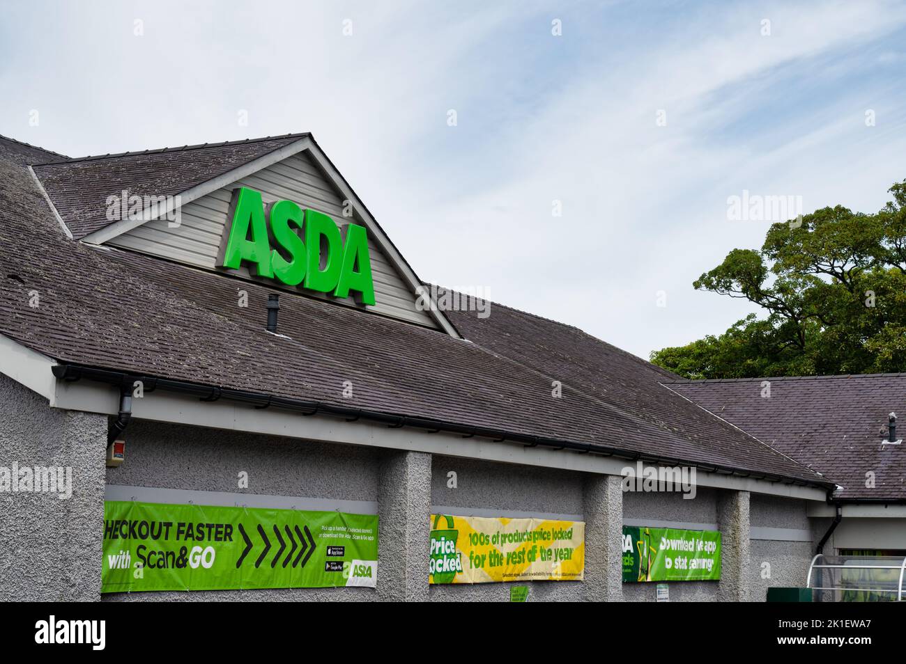 Caernarfon, UK- July 11, 2022:  Asda supermarket in Caernarfon in North Wales. Stock Photo