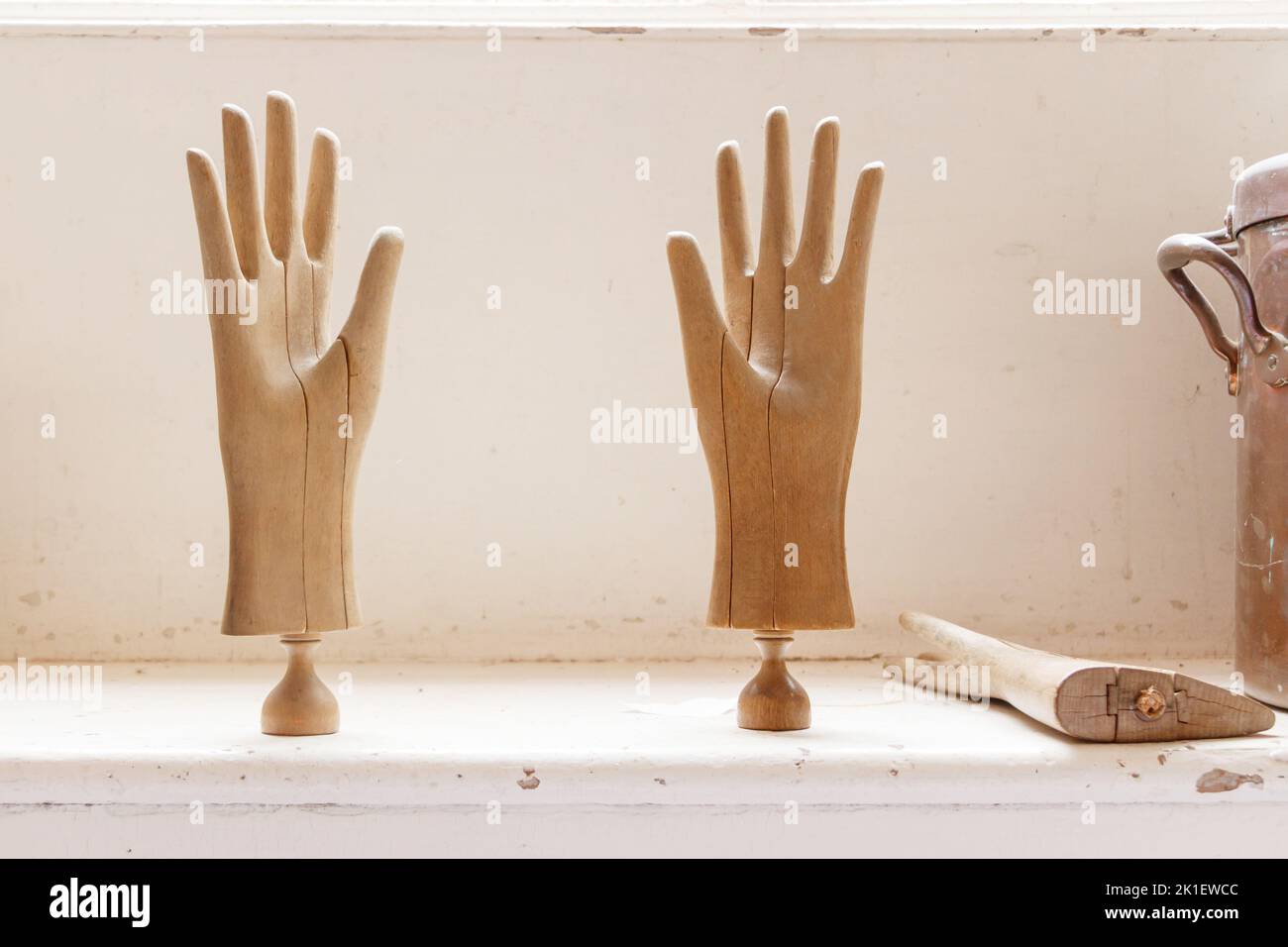 vintage wooden glove stand in old English house washroom or scullery  Killerton House National trust property Stock Photo