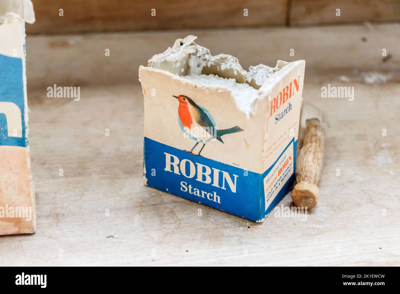 old Robin starch packet  box in English house washroom or scullery  Killerton House National trust property Stock Photo