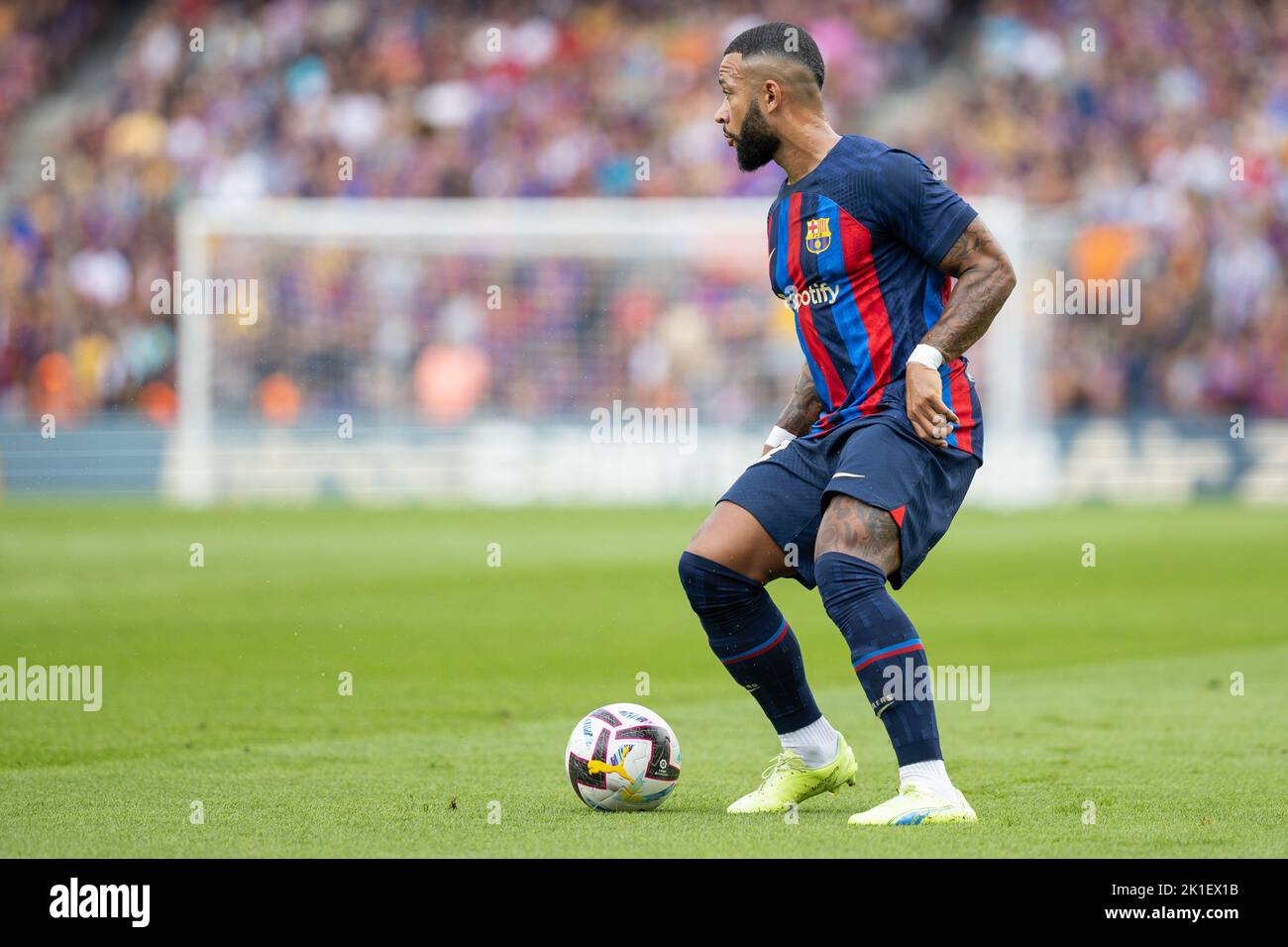 Memphis Depay of FC Barcelona during the Liga match between FC Barcelona and Elche CF at Spotify Camp Nou in Barcelona, Spain. Stock Photo