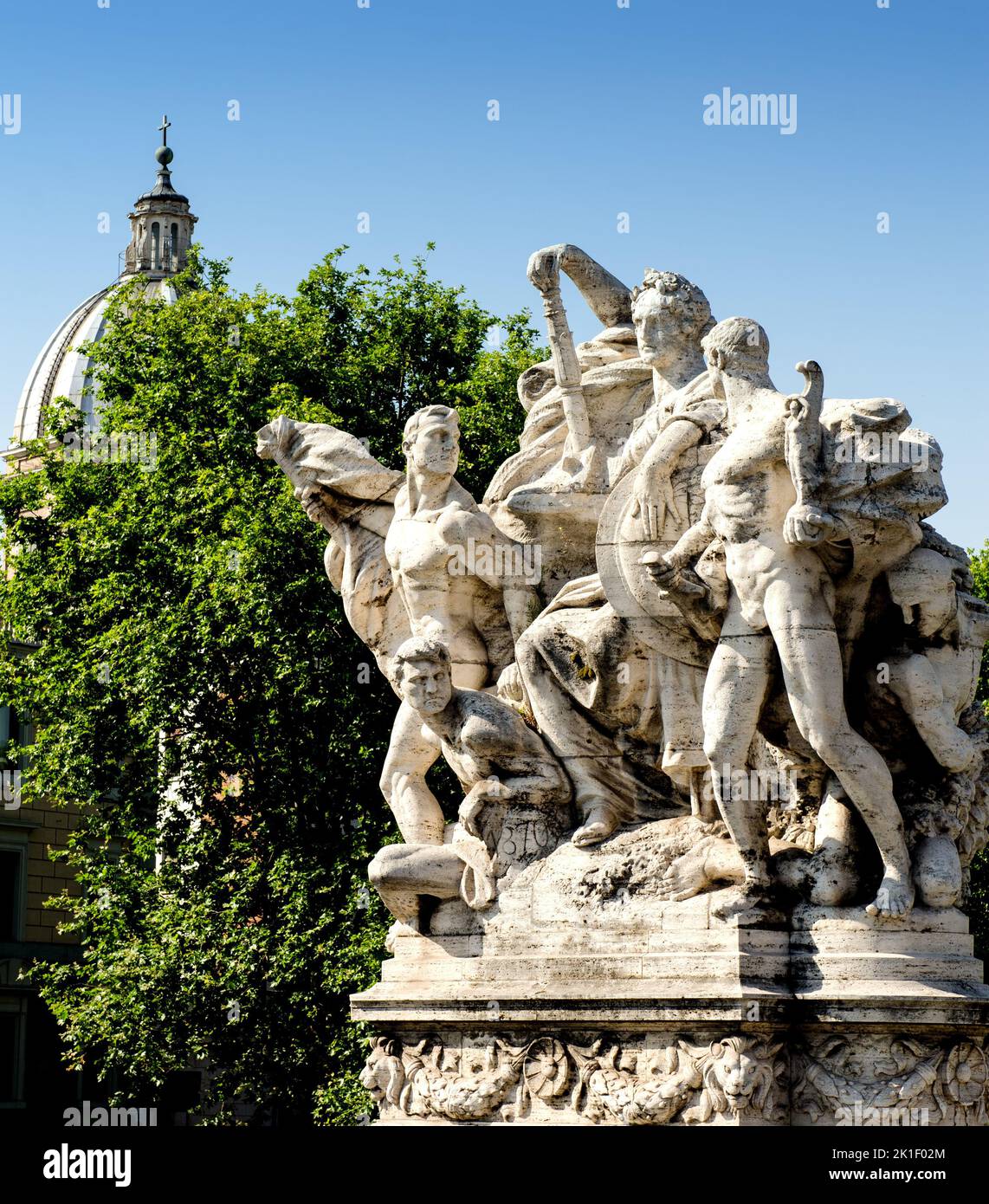 Rome, Vittorio Emanuele II bridge. Detail of one of the travertine sculptures Stock Photo