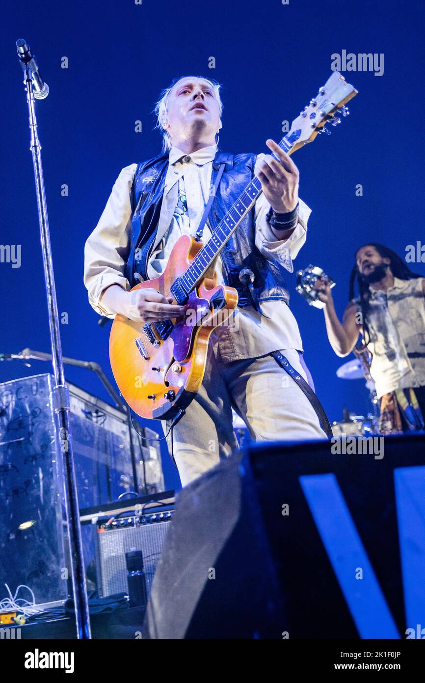 Milan Italy. 17 September 2022. The Canadian rock band ARCADE FIRE performs live on stage at Mediolanum Forum during "The WE Tour 2022". Stock Photo