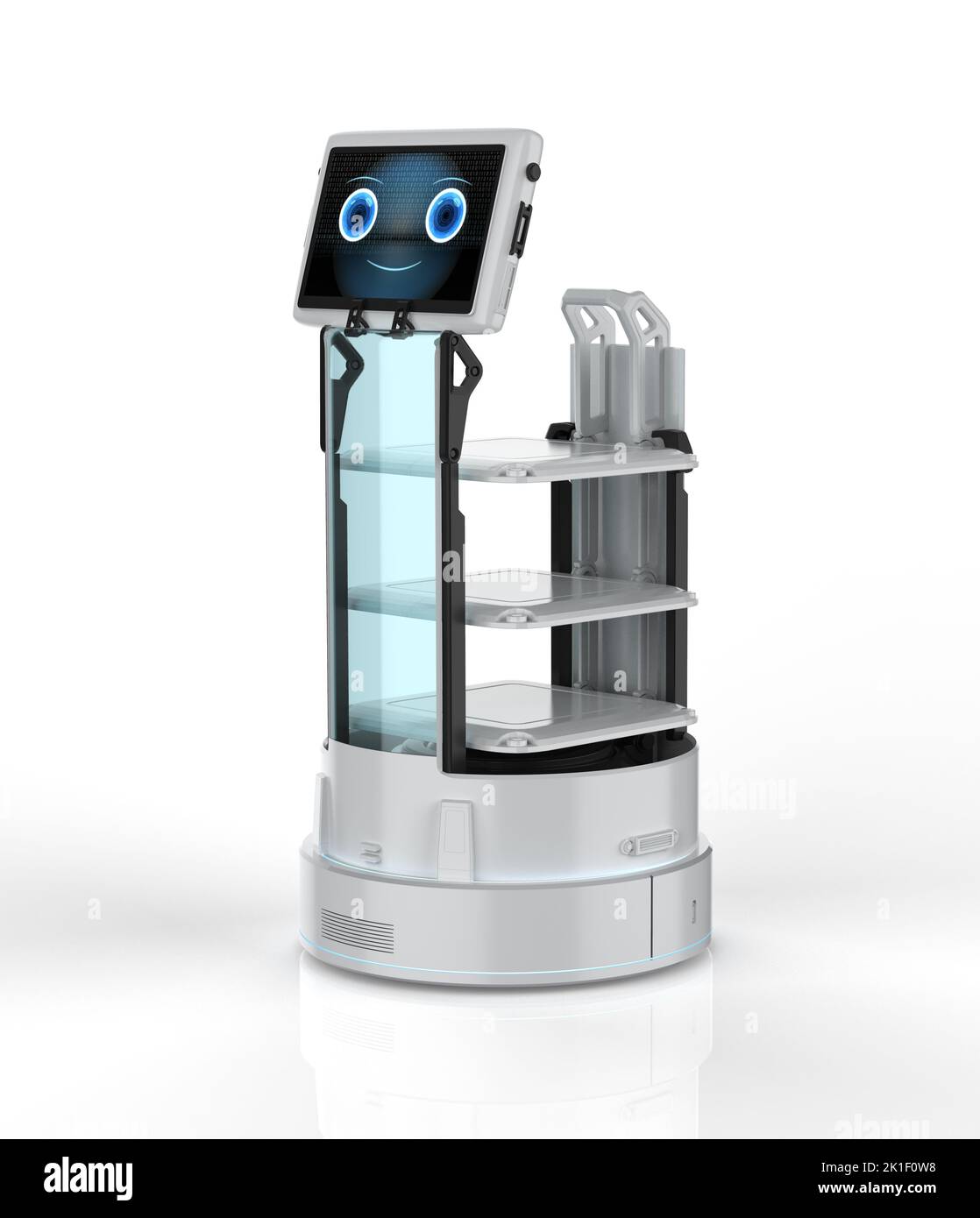 3d rendering service robot or robotic assistant with tablet and trays Stock Photo