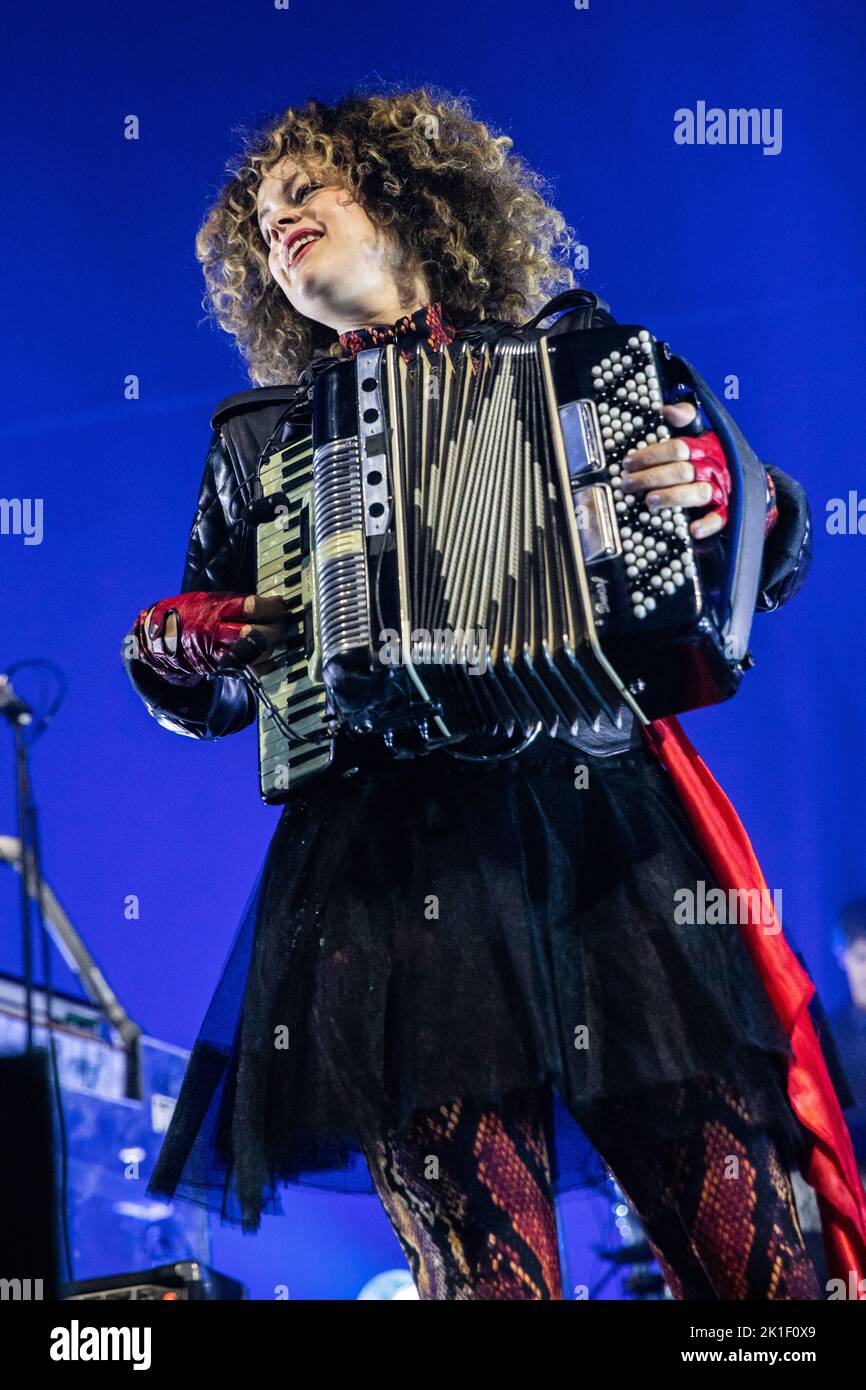 Milan Italy. 17 September 2022. The Canadian rock band ARCADE FIRE performs live on stage at Mediolanum Forum during 'The WE Tour 2022'. Stock Photo