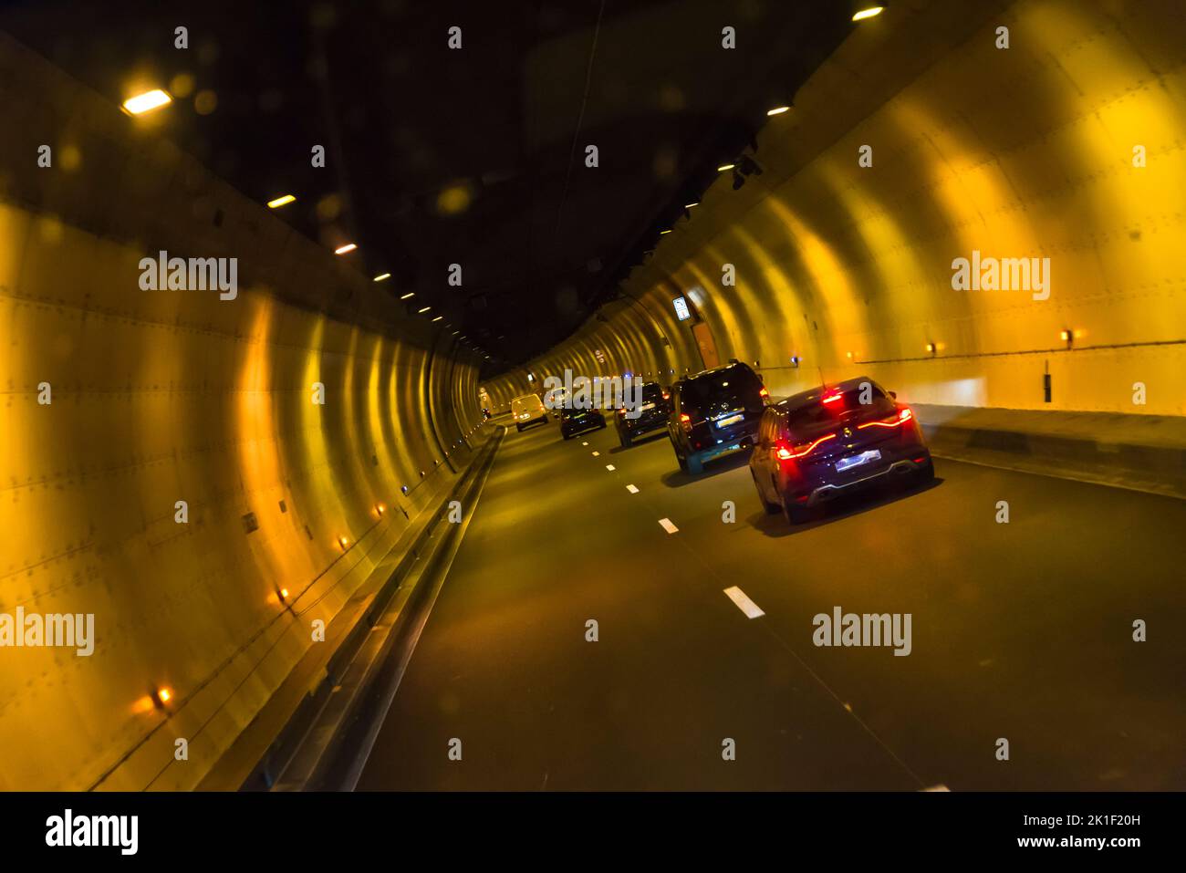 Motorway with cars driving through a tunnel, France Stock Photo