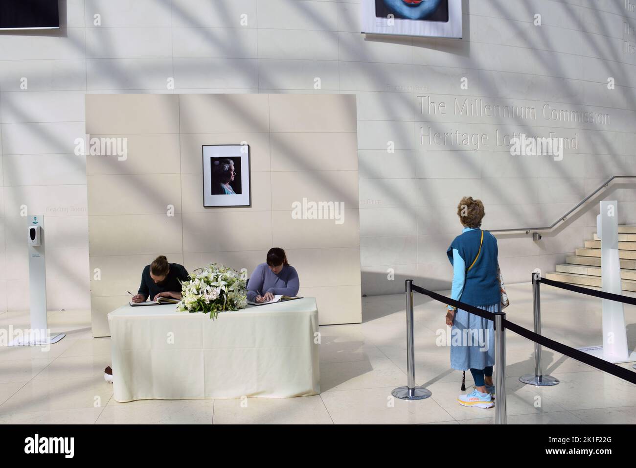 London, UK. 17 September 2022. People signing Queen Elizabeth II book of remembrance at the British Museum. Credit: Liz Somerville/Alamy Live News Stock Photo