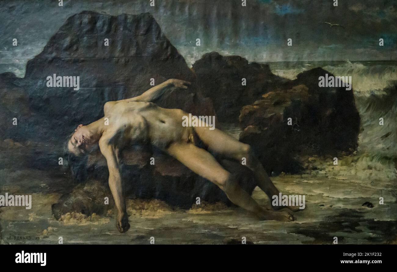 Romantic academic painting of male nude, Interior of the Museum of Fine Arts and Archeology, Vienne, France Stock Photo