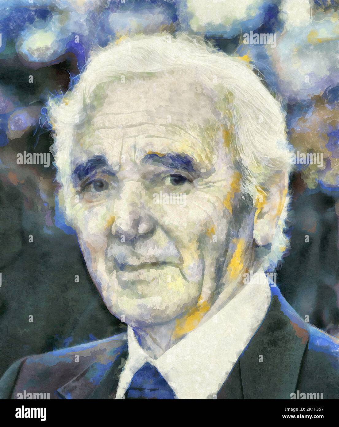 Illustrations  Portrait Charles Aznavour, French, chansonnier, composer, poet, writer, actor,Pop Art, Stock Photo