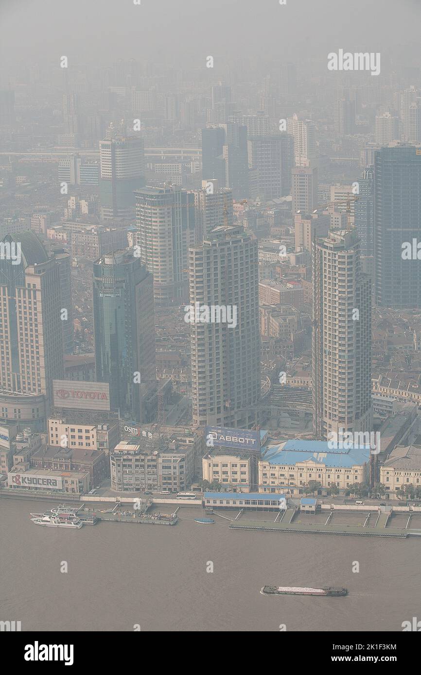 Foggy downtown skyline  Shanghai China Stock Photo