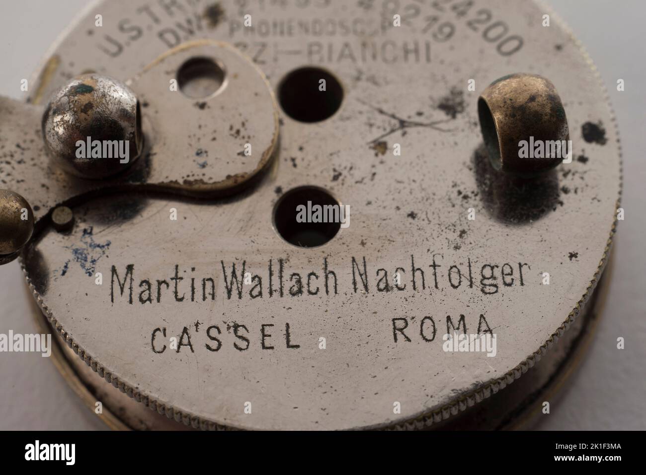 Vintage Medical stethoscope or phonendoscope on white background.Detail