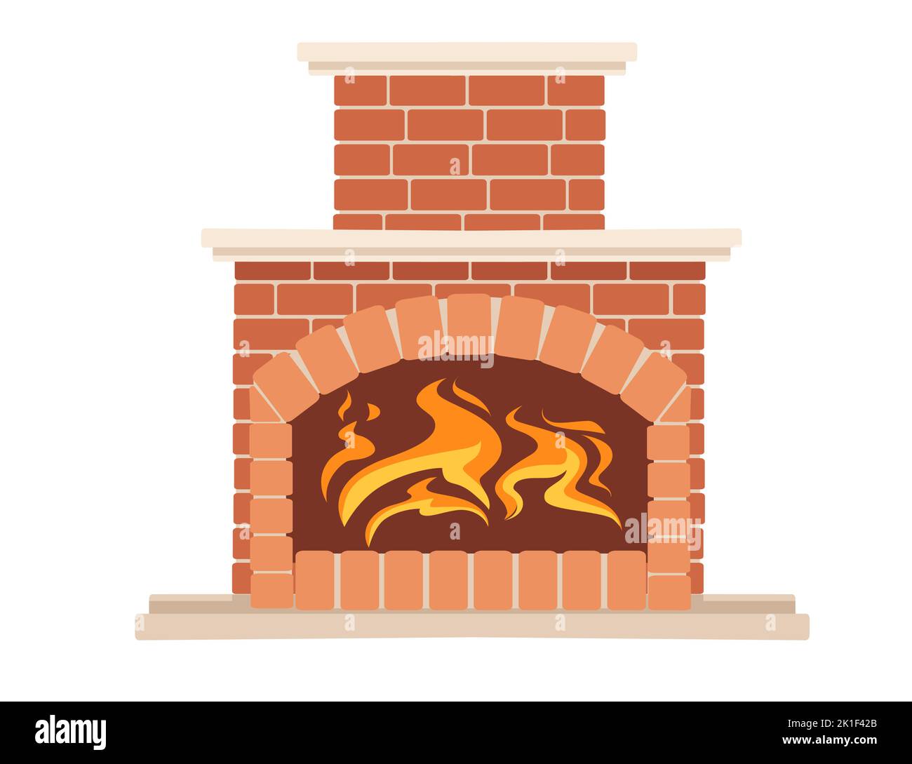 Modern stone fireplace with hot flame vector illustration isolated on ...