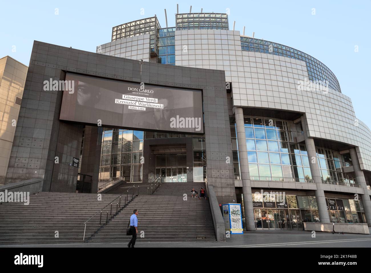 PARIS, FRANCE - AUGUST 30, 2019: This is a modern building of the Opera Bastille. Stock Photo
