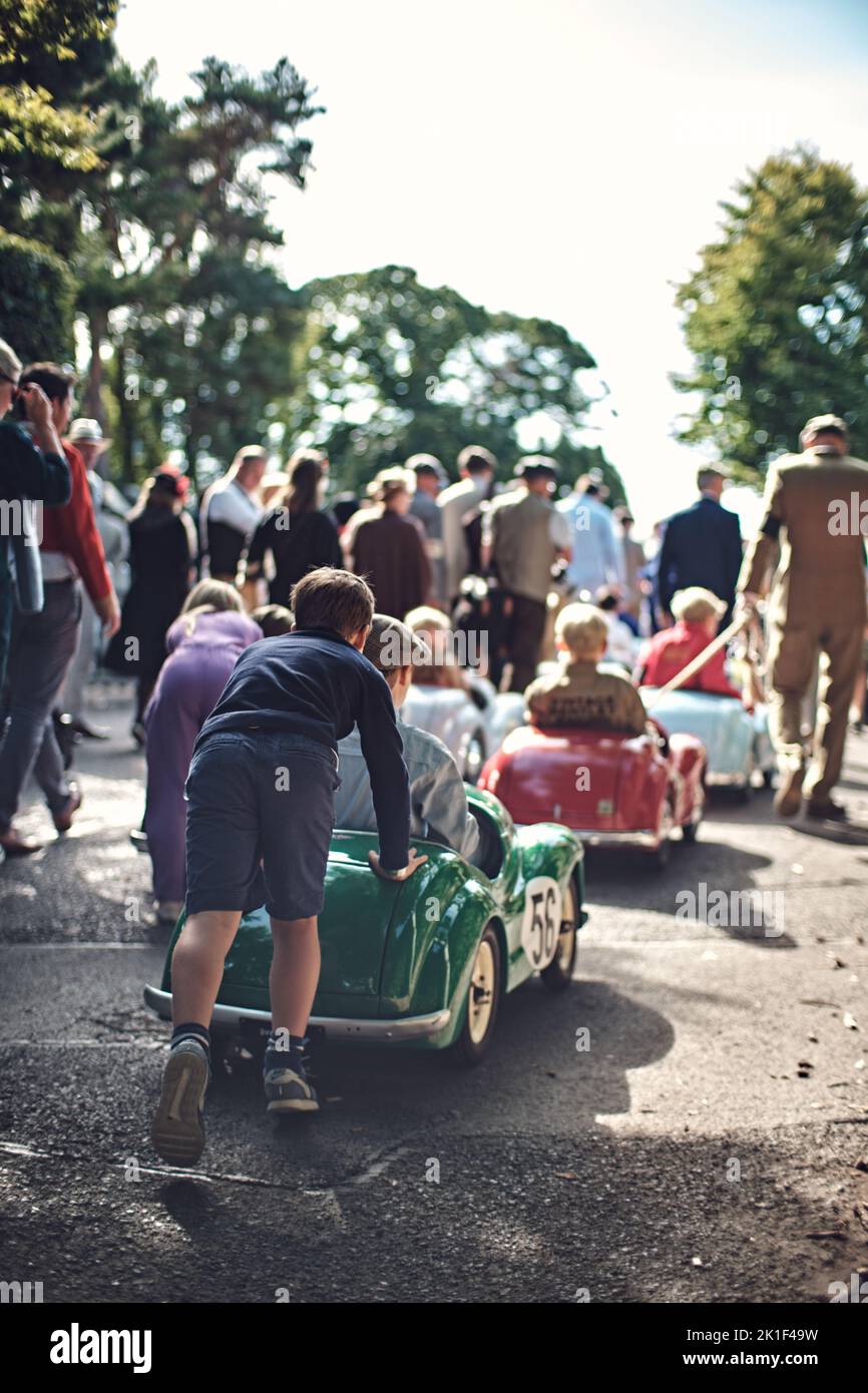 Goodwood, Chichester, UK. 18th Sep, 2022. Kids of Goodwood Revival's Settring Cup - Austin J40 Pedal Car Race during the 2022 Goodwood Revival ( Credit: Gergo Toth/Alamy Live News Stock Photo
