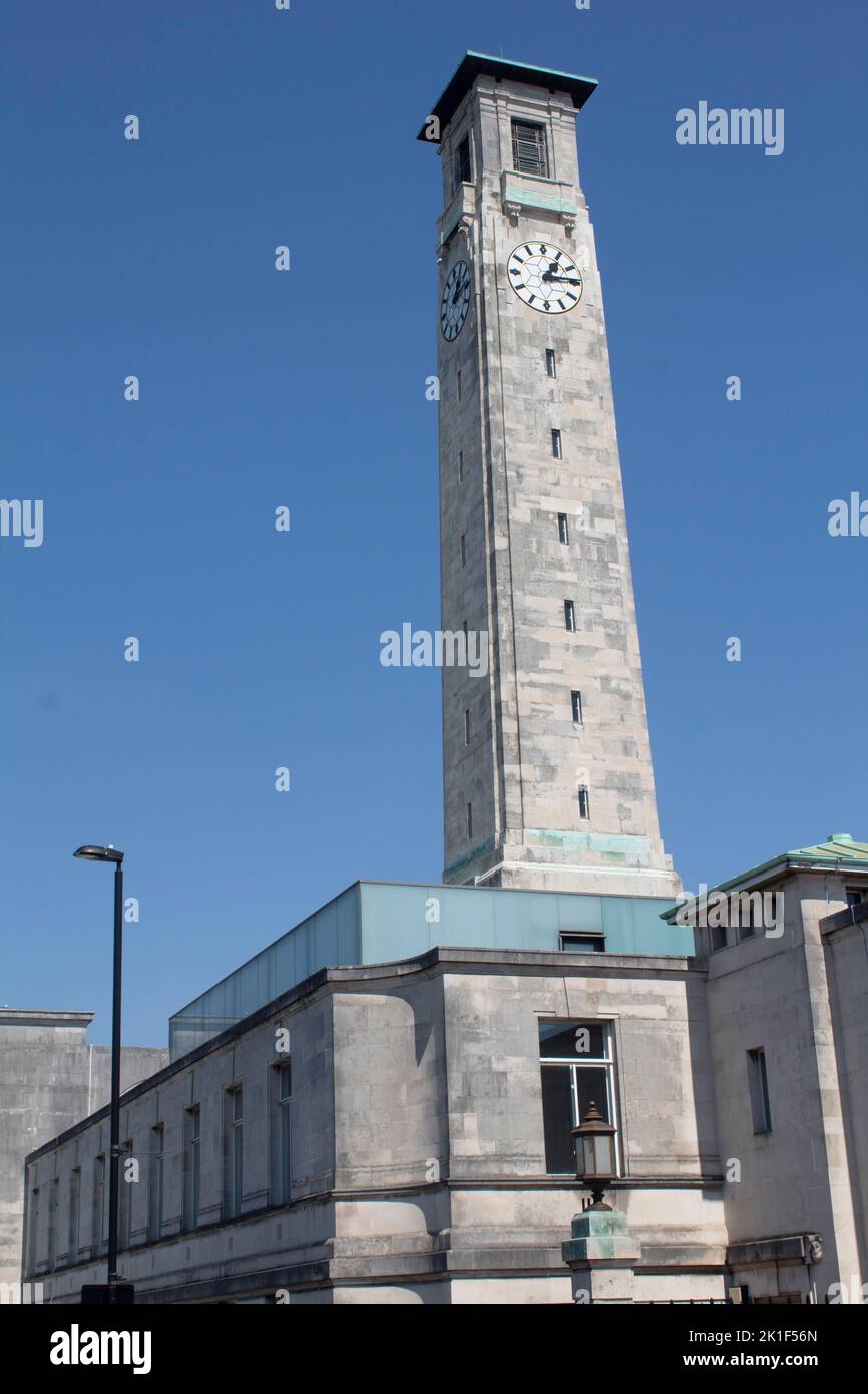 The clock tower of the SeaCity Museum, Havelock Road, Southampton England UK Stock Photo