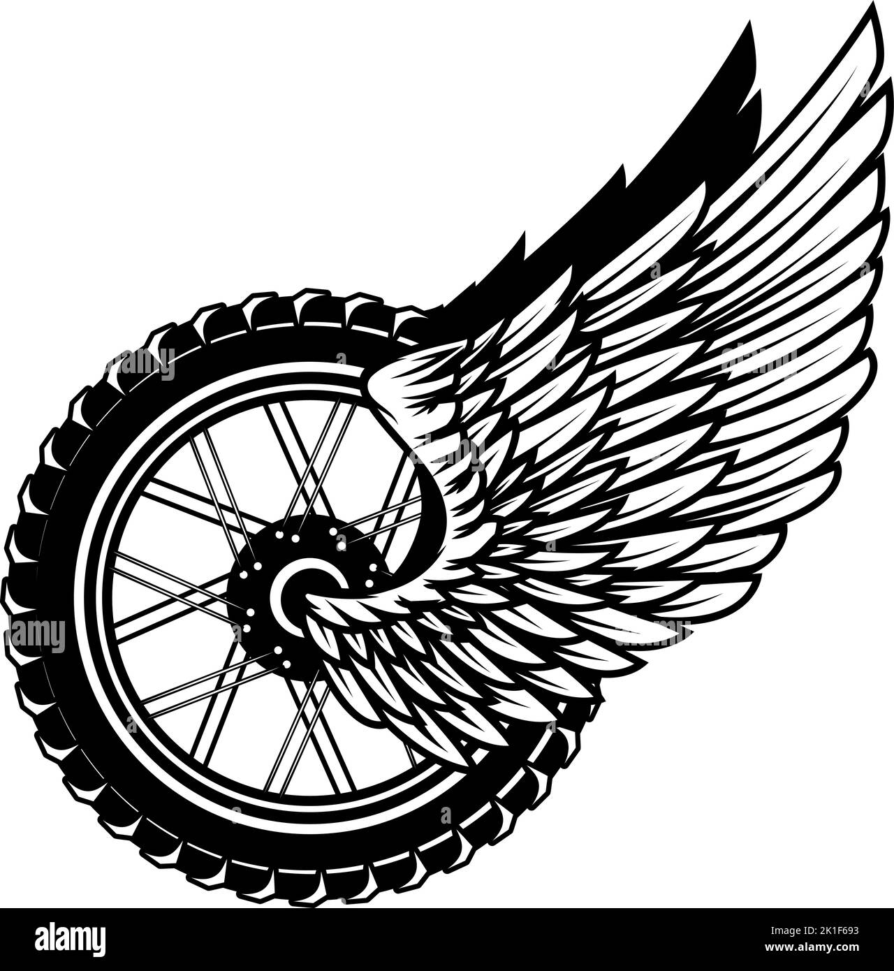 Winged wheel in monochrome style. Design element for logo, label, sign