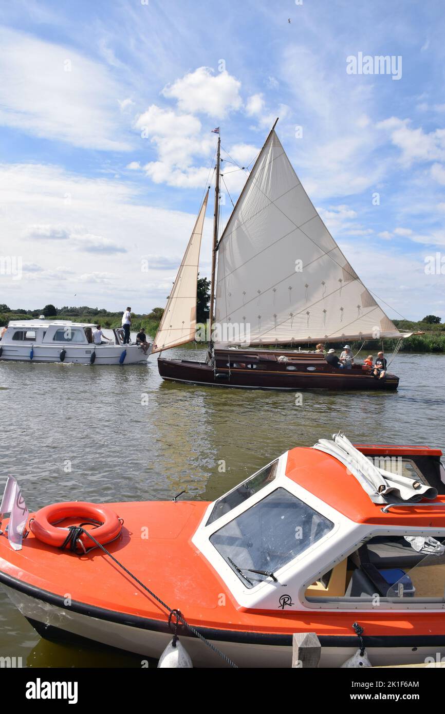 Boating on River Bure, Norfolk Broads, England, UK August 2022 Stock Photo