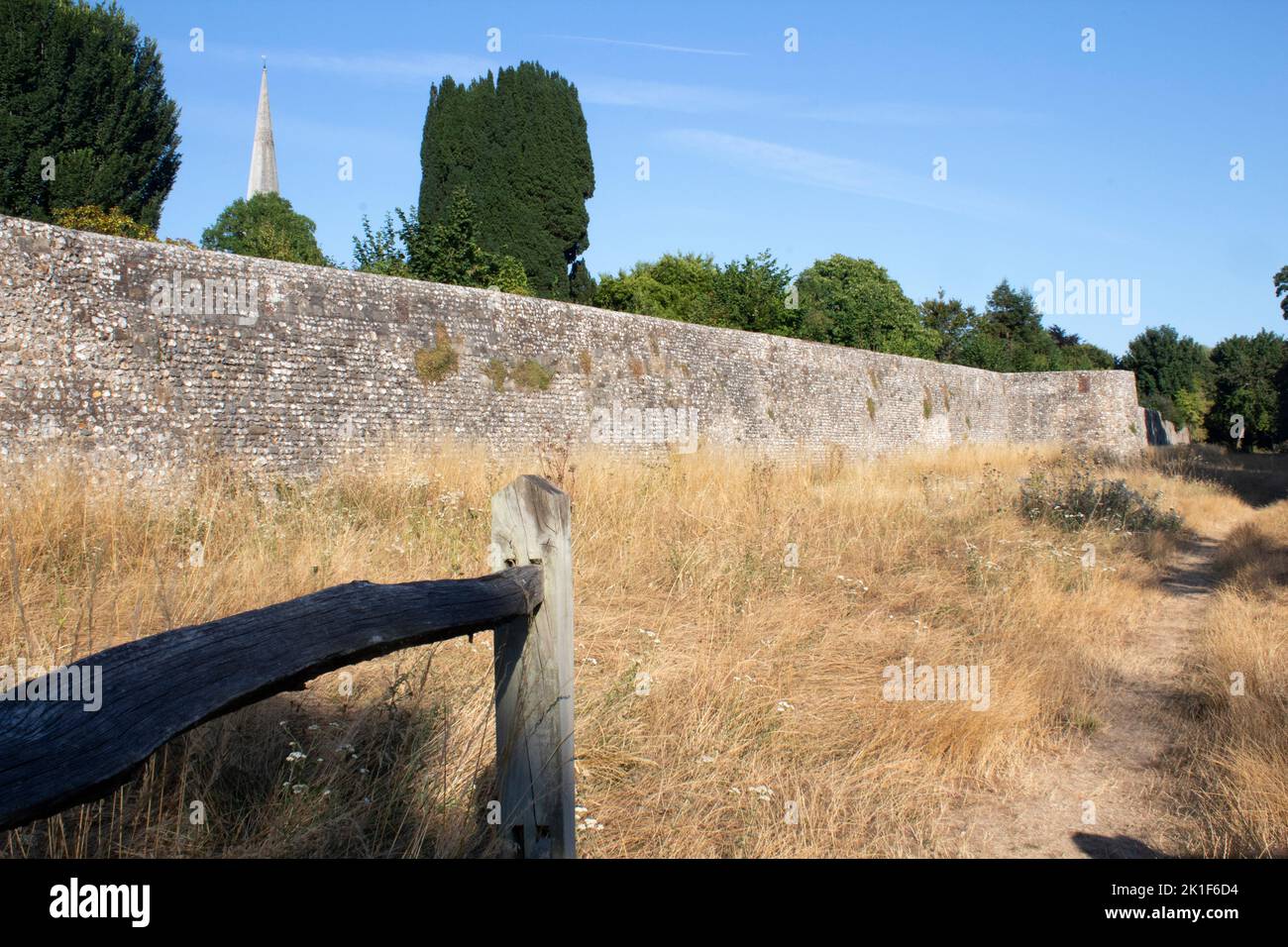 Chichester's Roman walls with the spire of Chichester cathedral