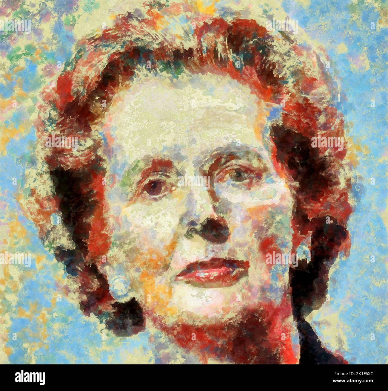 Painting portret Margaret Hilda Thatcher, Baroness Thatcher; Roberts, 1925 - 2013, British statesman, politician, Prime Minister of Great Britain, Stock Photo