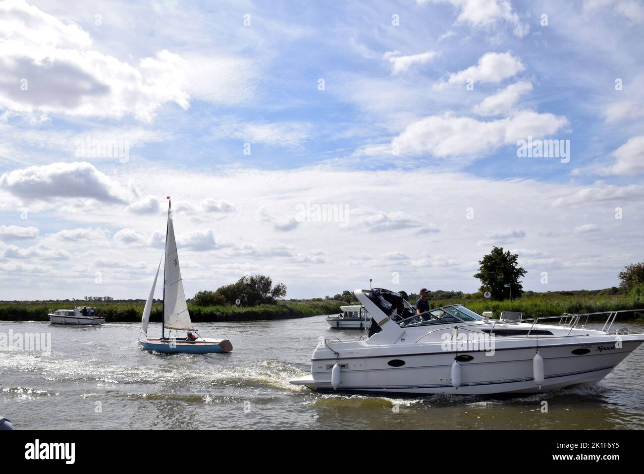 Boating on River Bure, Norfolk Broads, England, UK August 2022 Stock Photo