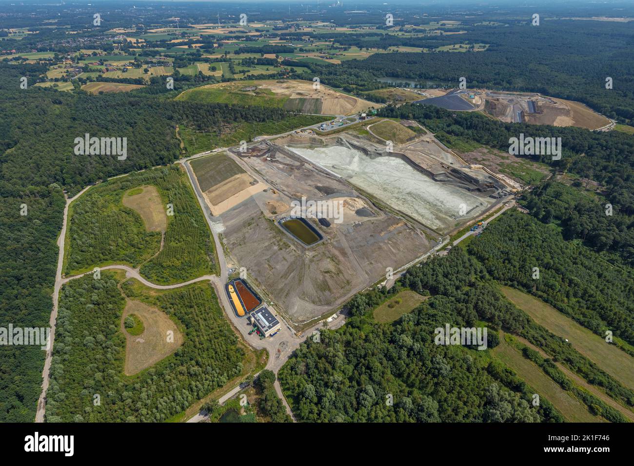 Aerial view, Mühlenberg site of Nottenkaemper GmbH, Hünxe-Schermback hazardous waste landfill, Gartrop, Hünxe, Ruhr area, North Rhine-Westphalia, Germ Stock Photo
