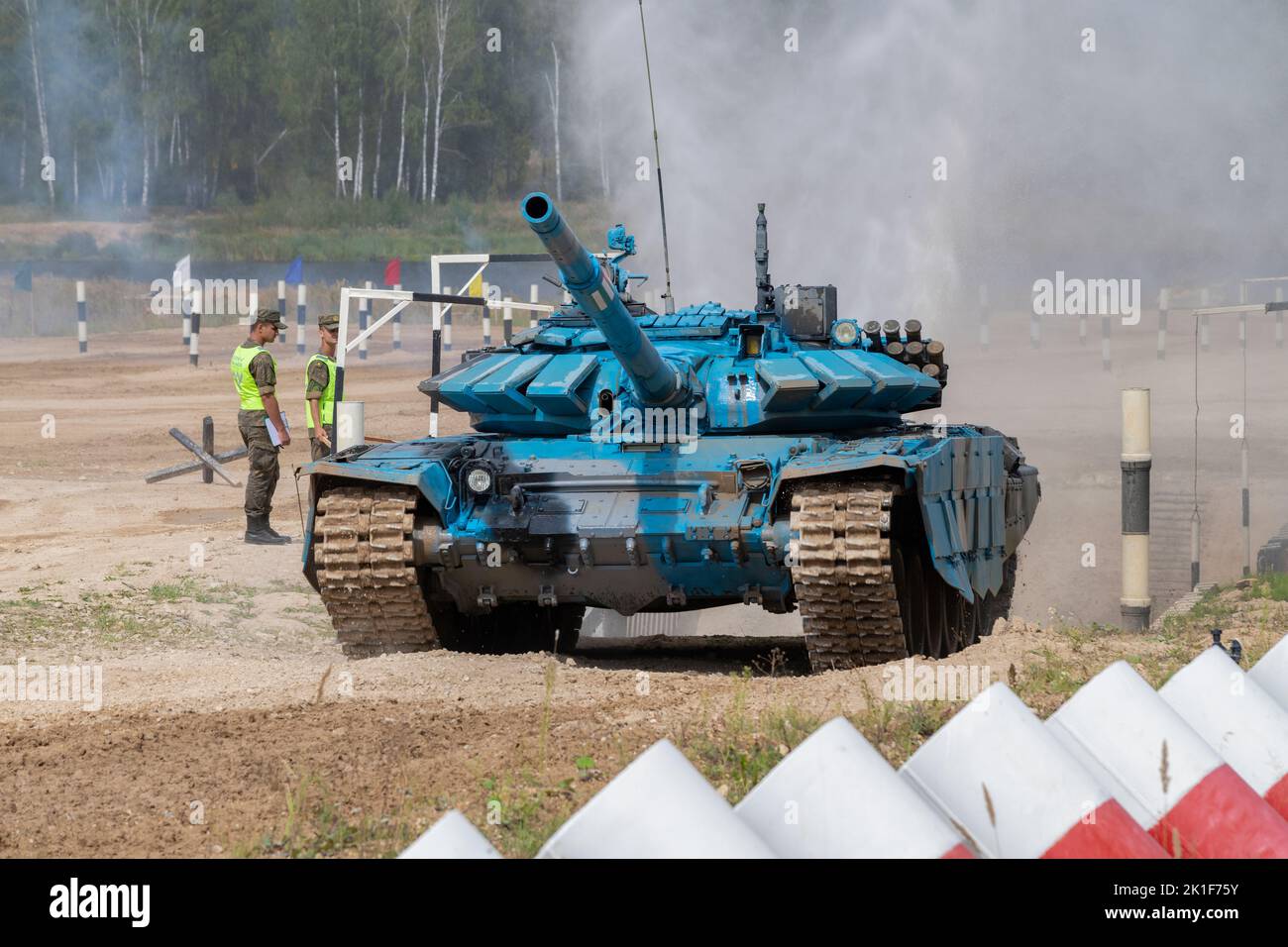 MOSCOW REGION, RUSSIA - AUGUST 19, 2022: Tank T-72B3 of the team of the Republic of Abkhazia on the tank biathlon track. International War Games, Alab Stock Photo