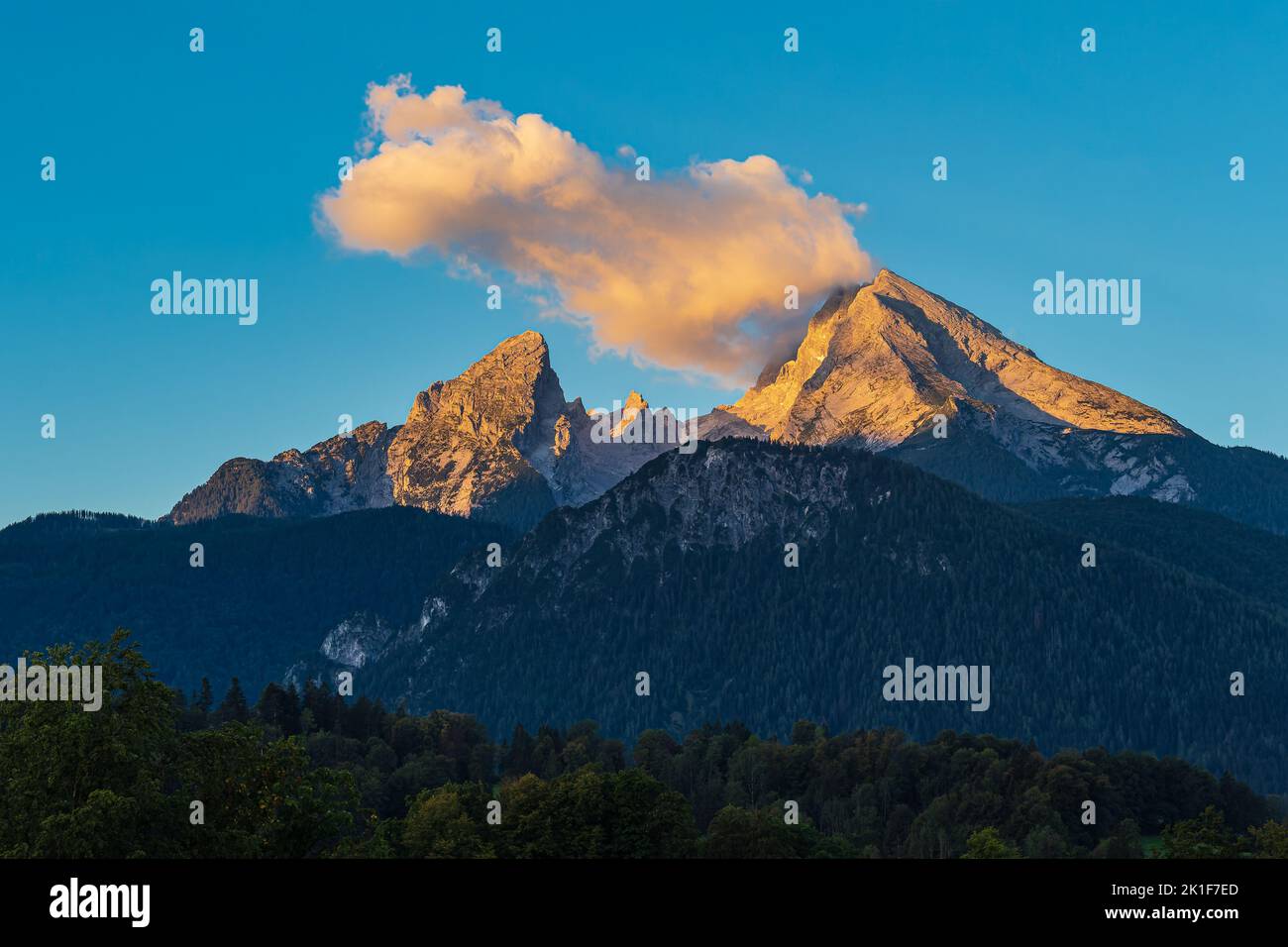 Landscape with the mountain Watzmann in the Berchtesgaden Alps, Germany. Stock Photo