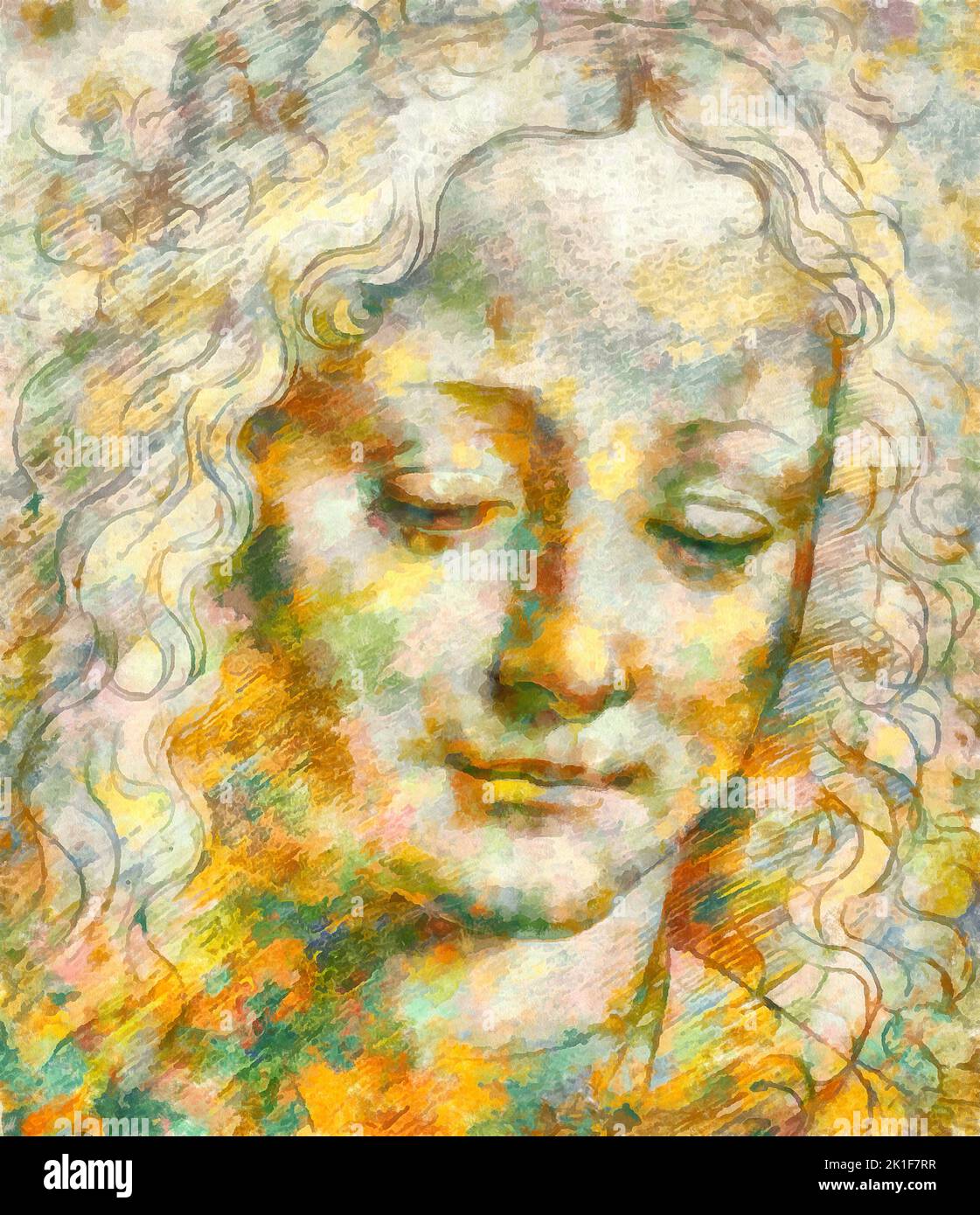 Illustrations portret Woman head, Pop Art,Leonardo da Vinci, Stock Photo