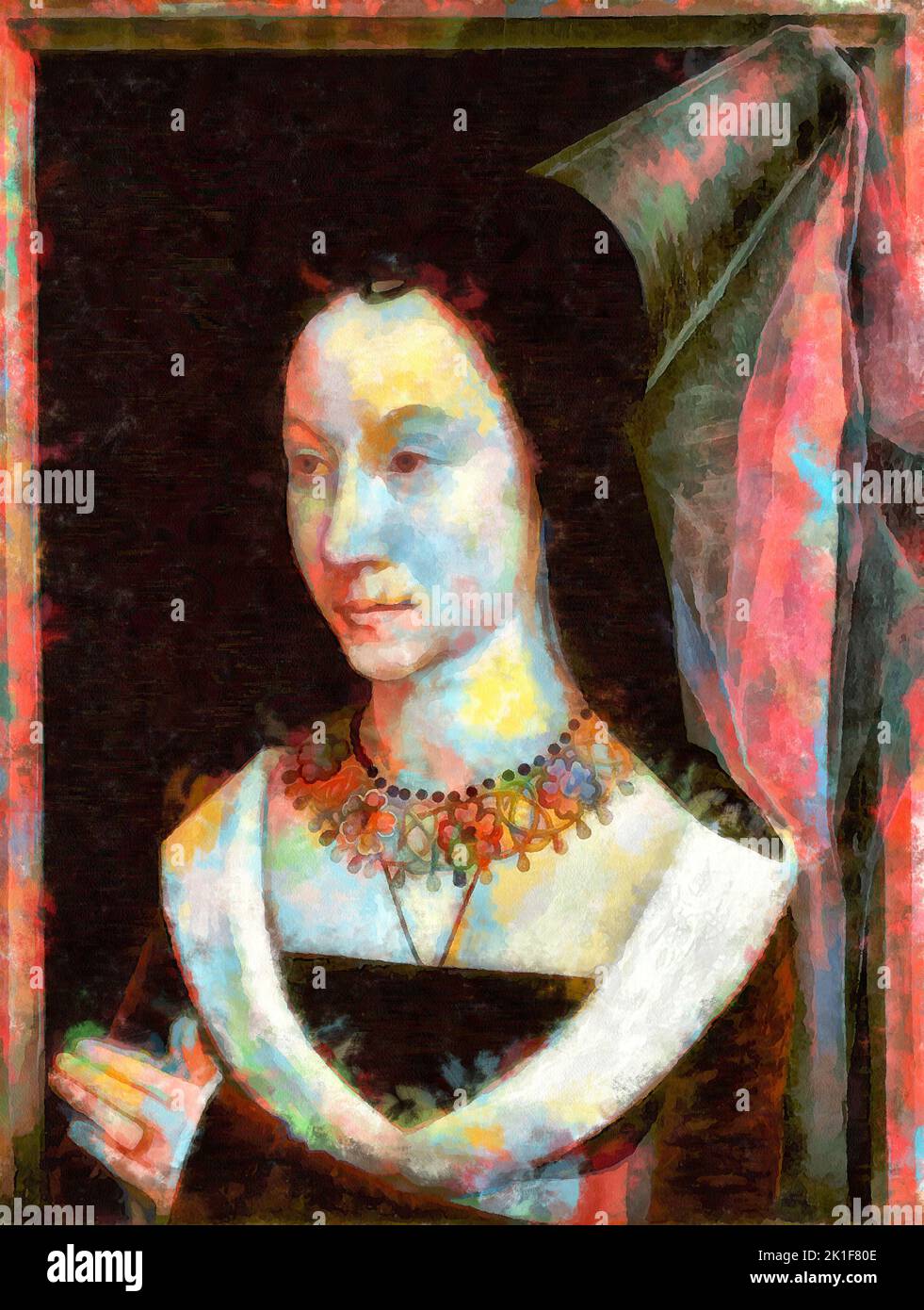 Illustrations  Portrait woman, Hans Memling ,Pop Art, Stock Photo