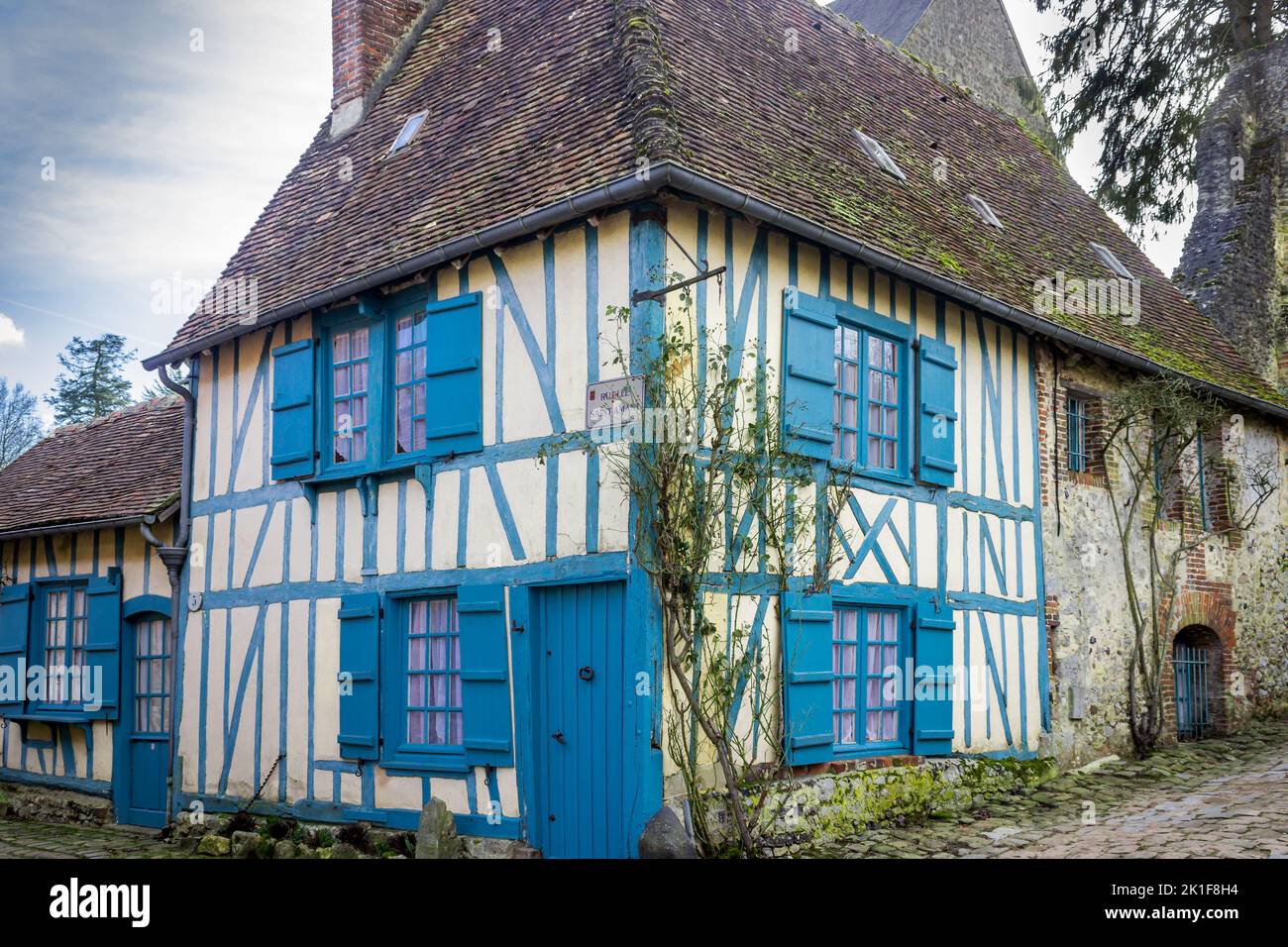 Painted, timbered house in Gerberoy, France Stock Photo