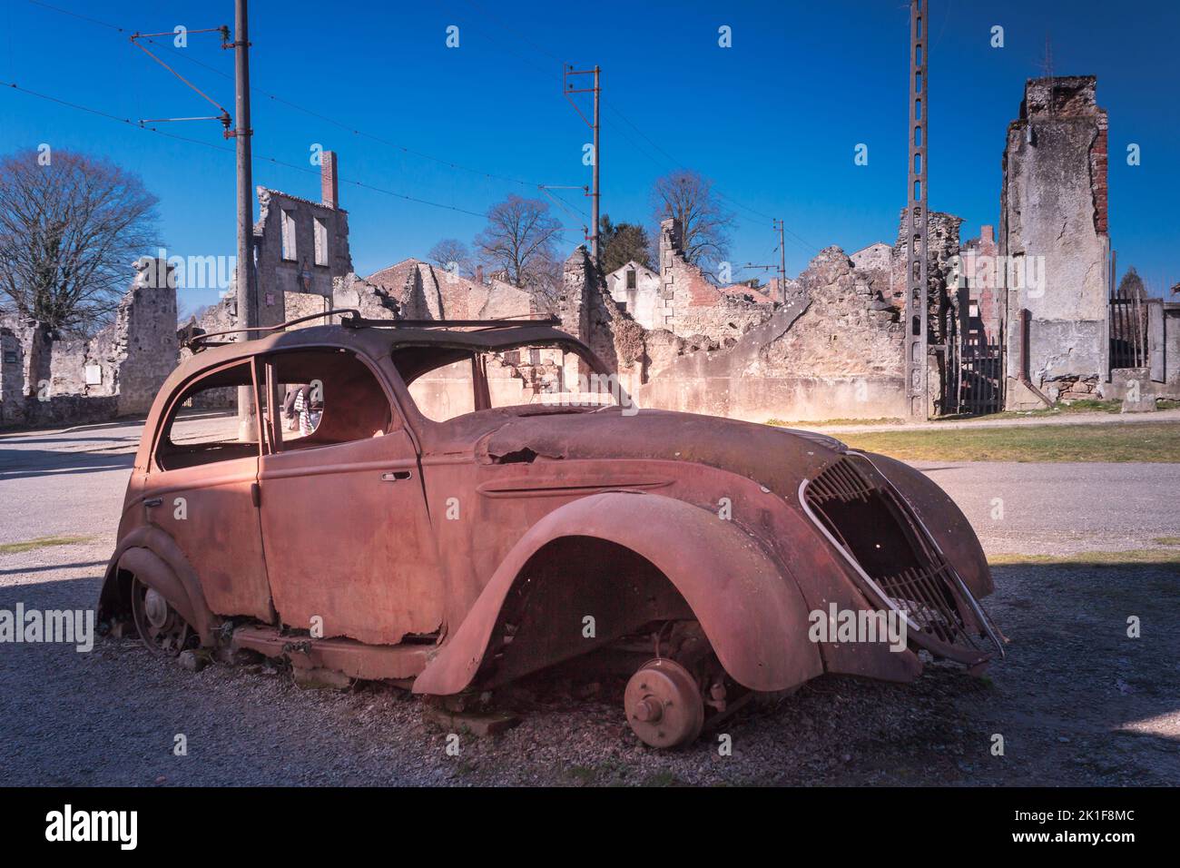 Car in Oradour-sur-Glane massacre site Stock Photo