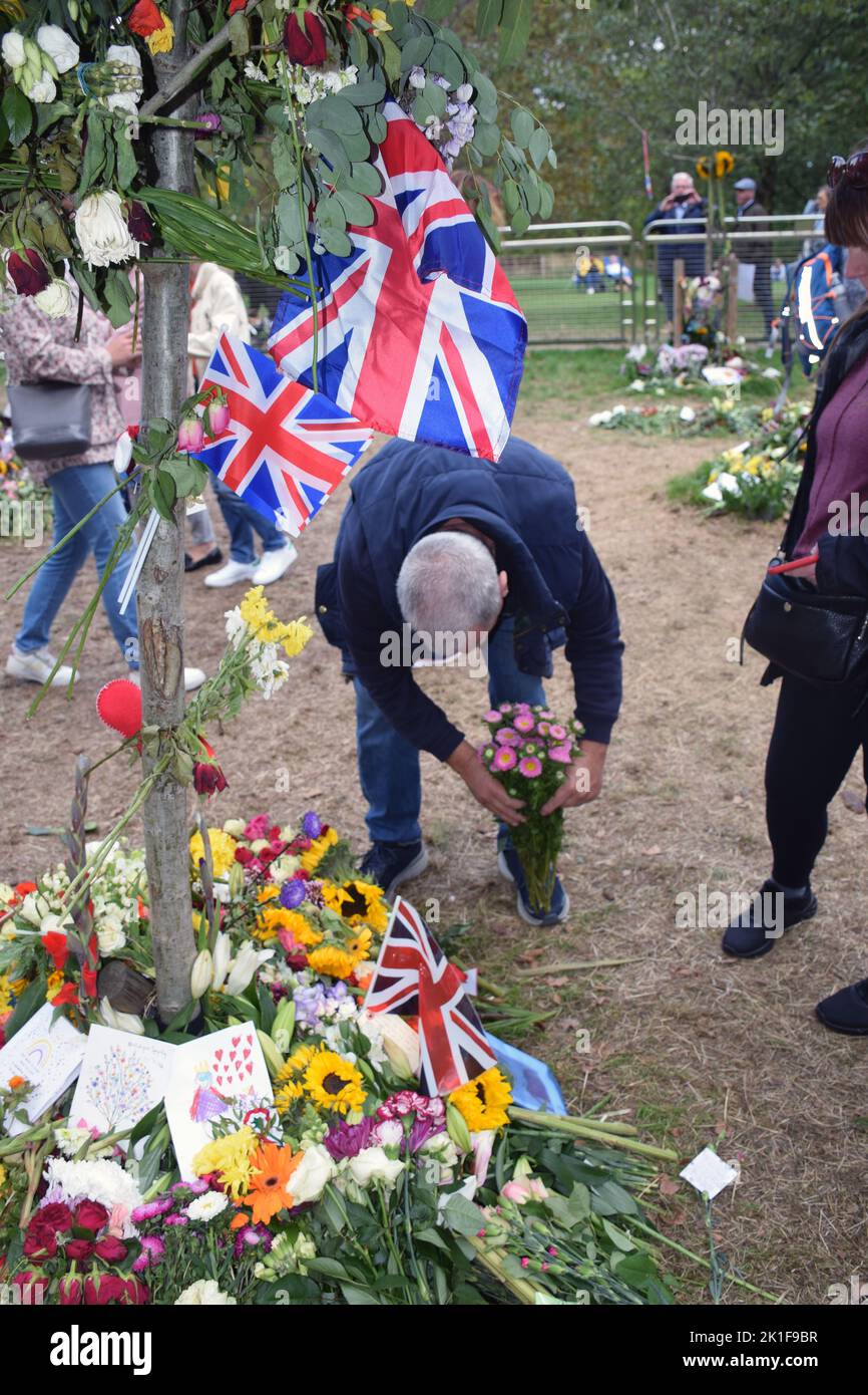 Floral tributes to Queen Elizabeth II in Green Park, London UK Sep 2022 Stock Photo