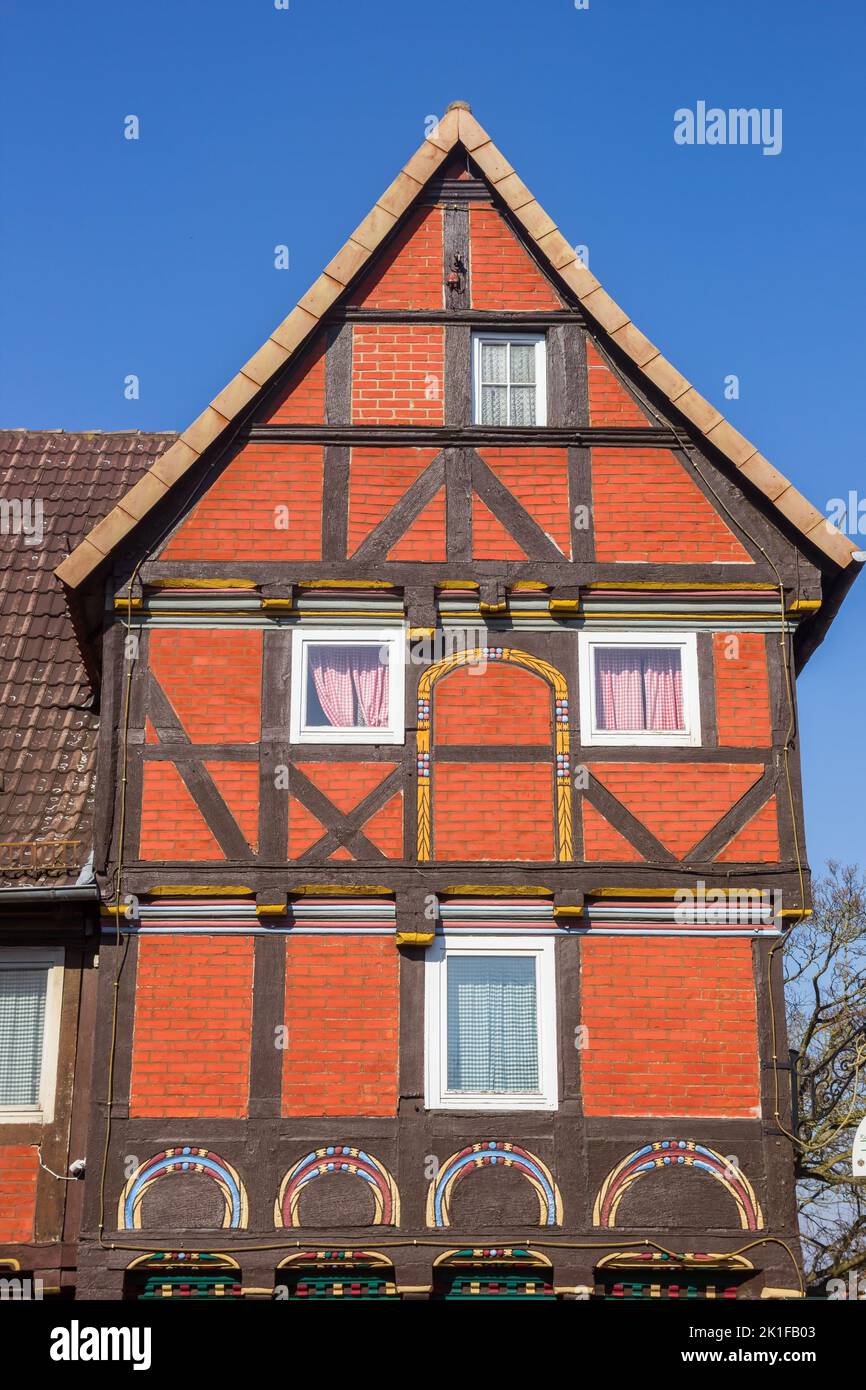 Decorated half timbered house in the center of Helmstedt, Germany Stock Photo