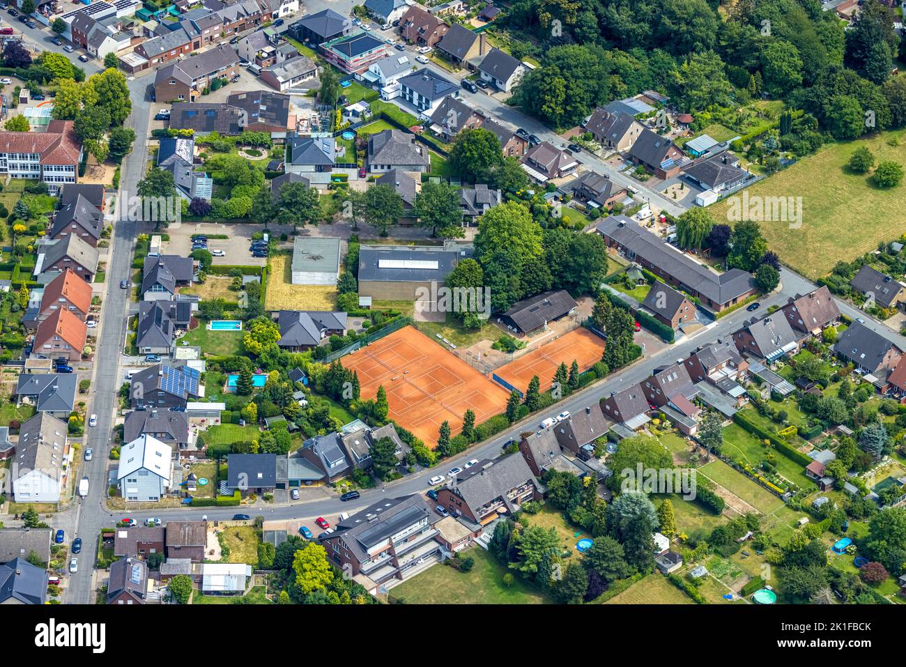 Aerial view, tennis courts Wesel Büderich 1970, gym GGS
