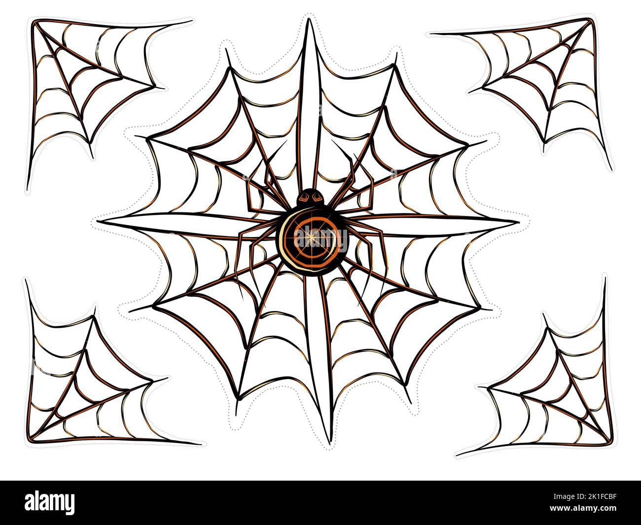 Spider on a web. Vector illustration with transparent background. Design template, for stickers,  creating patterns, wallpaper, wrapping paper. Stock Photo