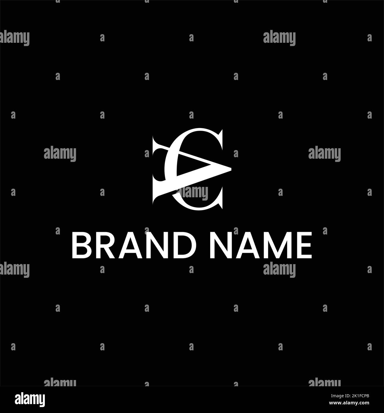 A CA Brand name Logo white text isolated on black background Stock