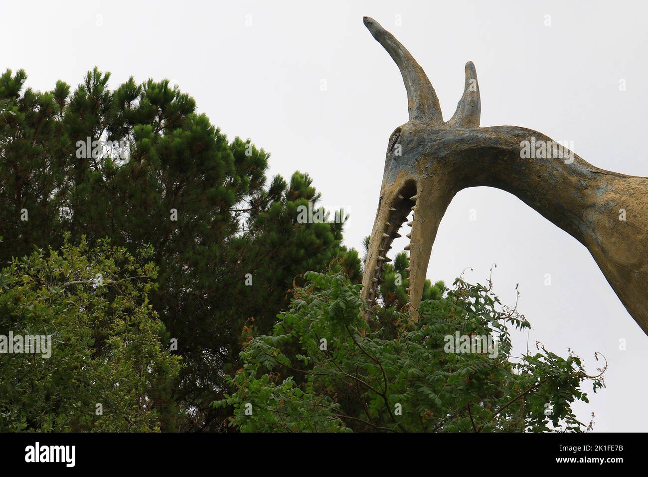 Ajaltoun, Lebanon August 14, 2022. Satue of a Pteranodon dinosaur in
