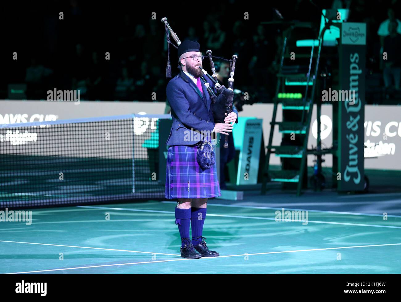 The bagpipes are played ahead of the Davis Cup by Rakuten group stage