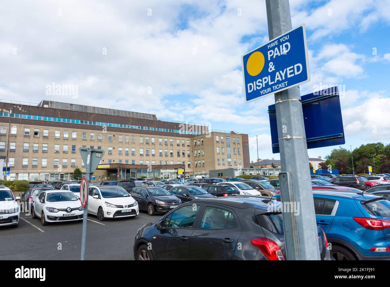 Frontage exterior of Letterkenny University Hospital (LUH), Pay and display car parking, County Donegal, Ireland Stock Photo