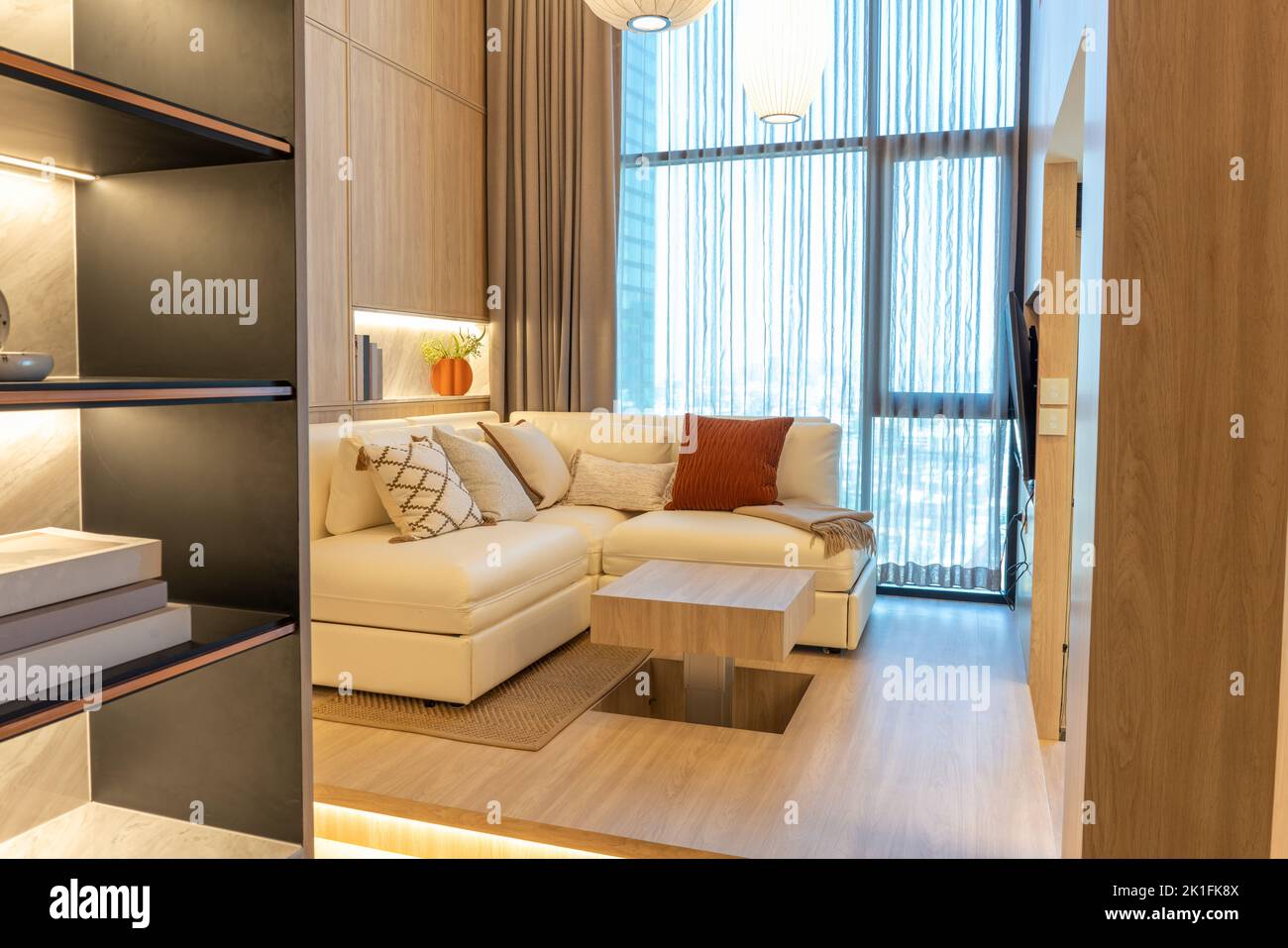 Beautiful view of Large Window Scandinavian Style Condominium Building Apartments