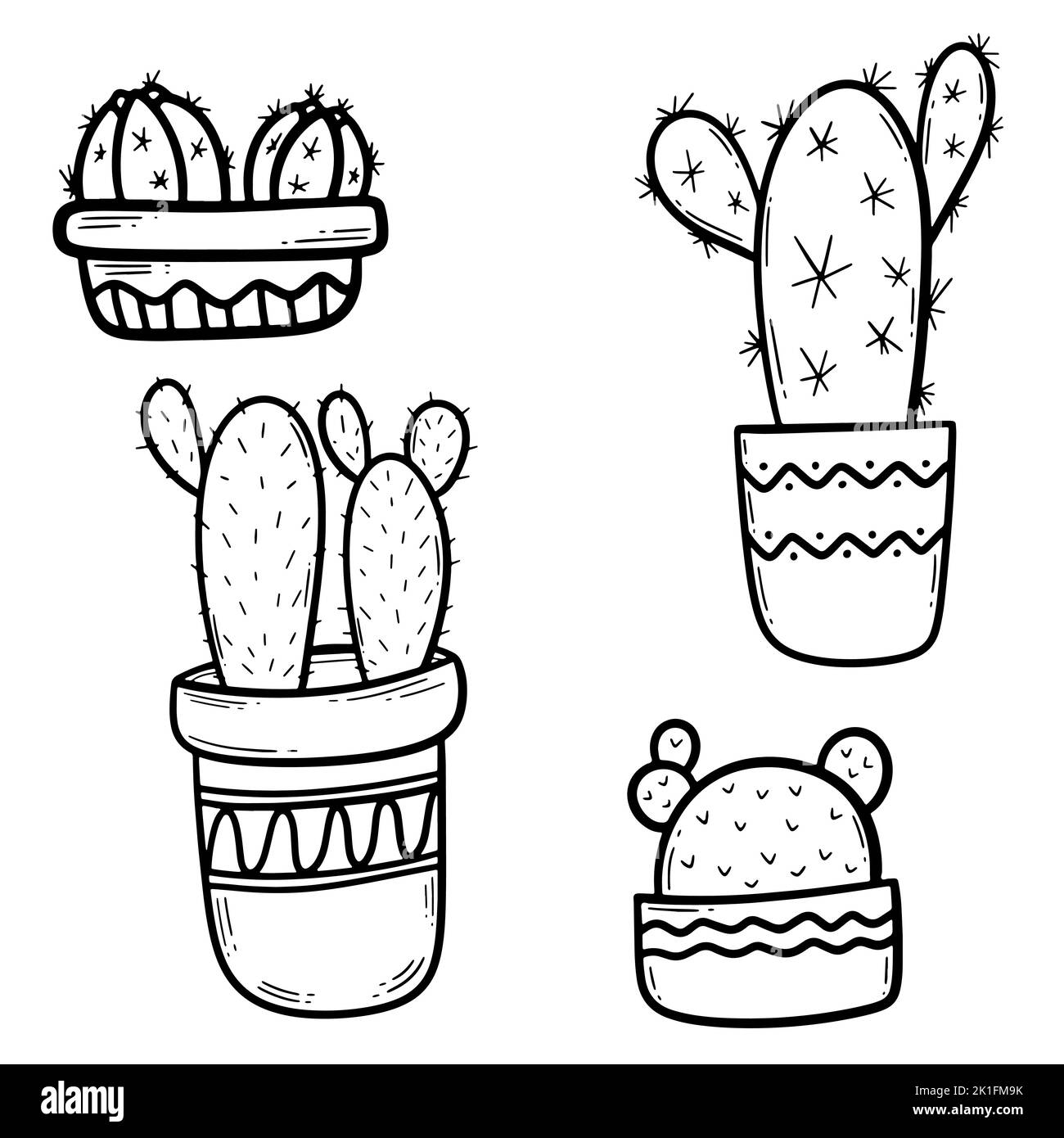 Set of Cute hand drawn vector cactuses in the pots. Simplere vector ...