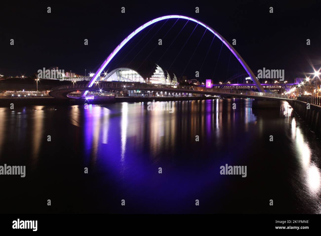 Newcastle upon Tyne's landmarks such as the Tyne Bridge turned purple to remember Queen Elizabeth II, Newcastle upon Tyne, UK September 17th, 2022, Credit: DEW/Alamy Live News Stock Photo