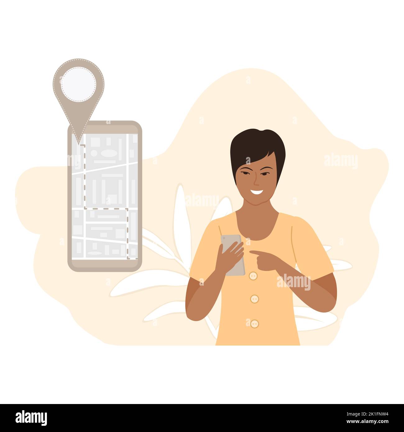 Vector illustration Woman using maps app on cell phone Girl trying to ...